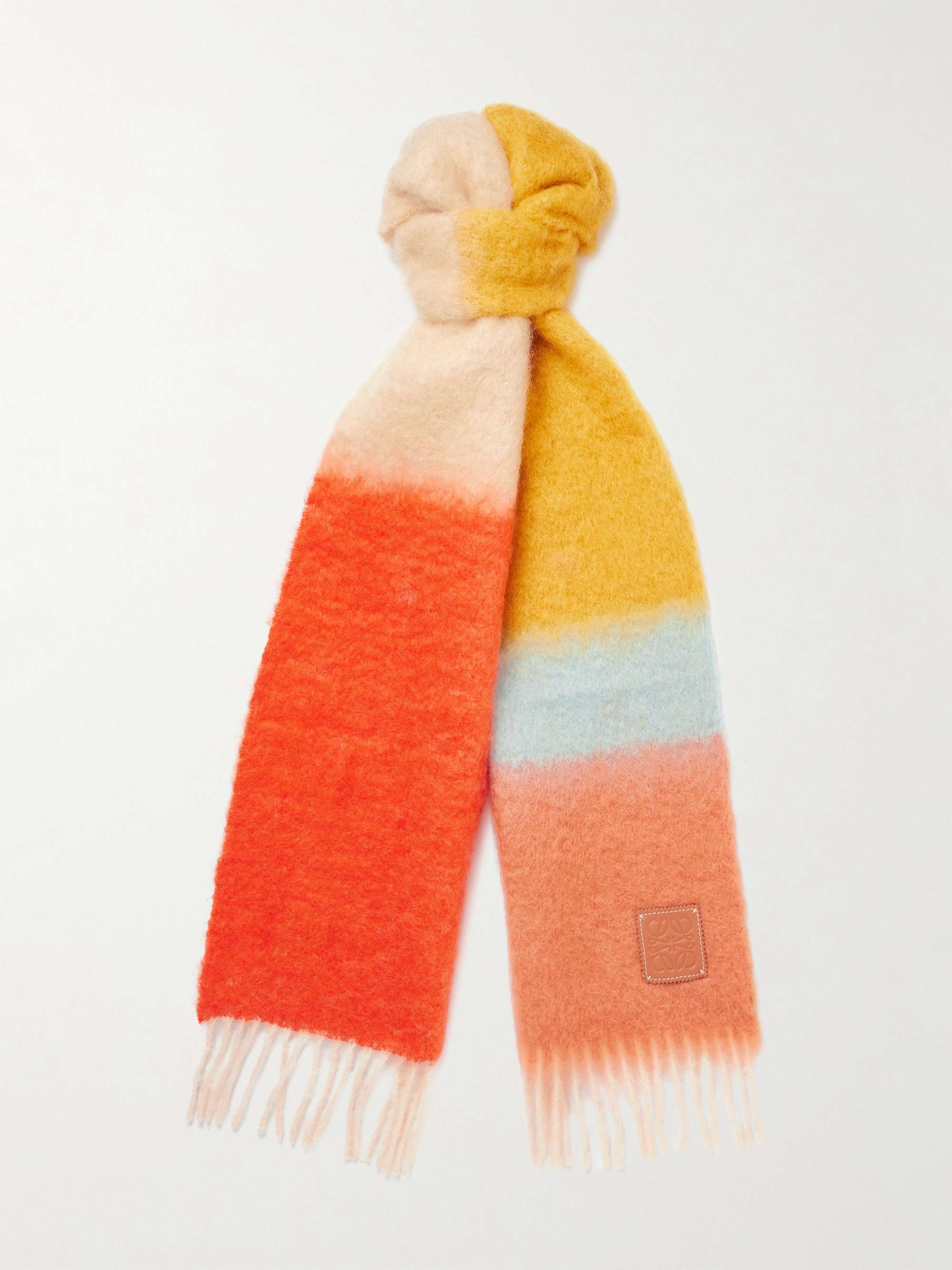 LOEWE Logo-Appliquéd Fringed Striped Mohair-Blend Scarf for Men | MR PORTER