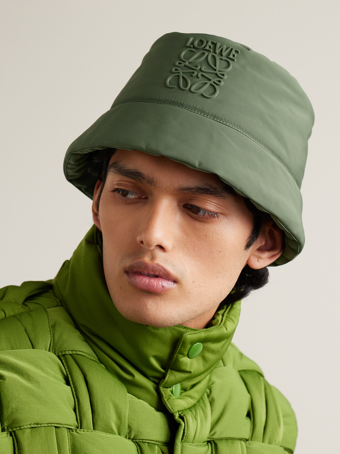 Shop Loewe Logo-appliquéd Padded Nylon Bucket Hat In Green