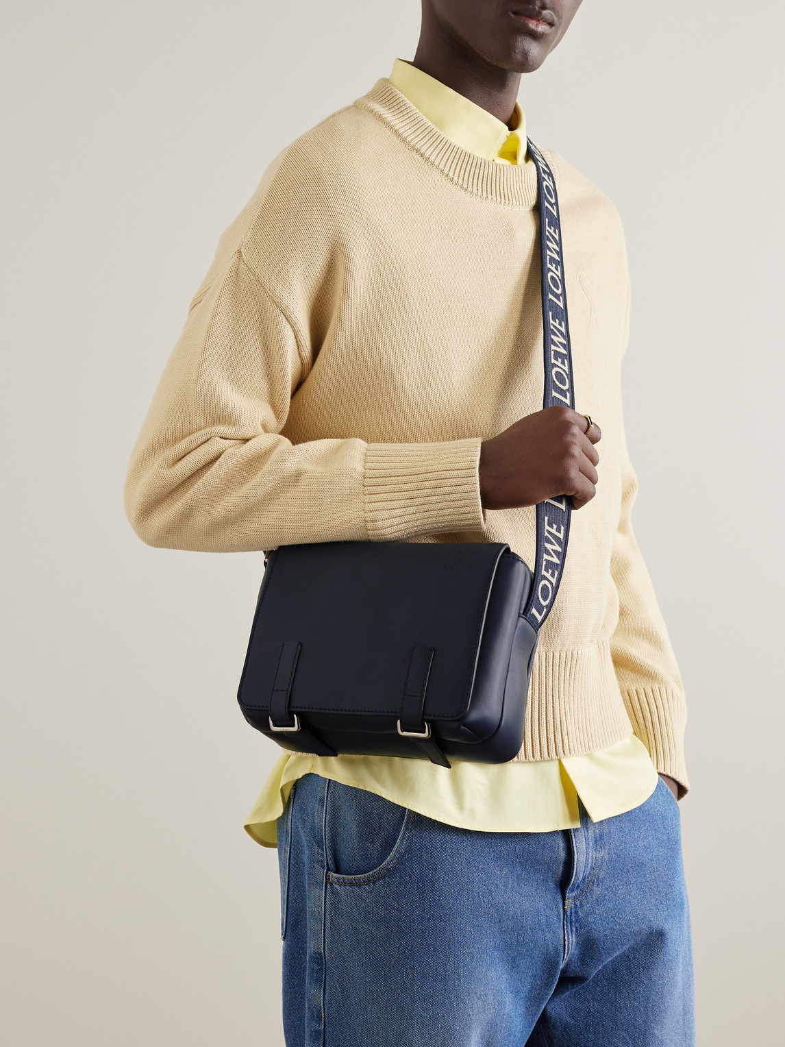 Shop Loewe Military Leather Messenger Bag In Blue