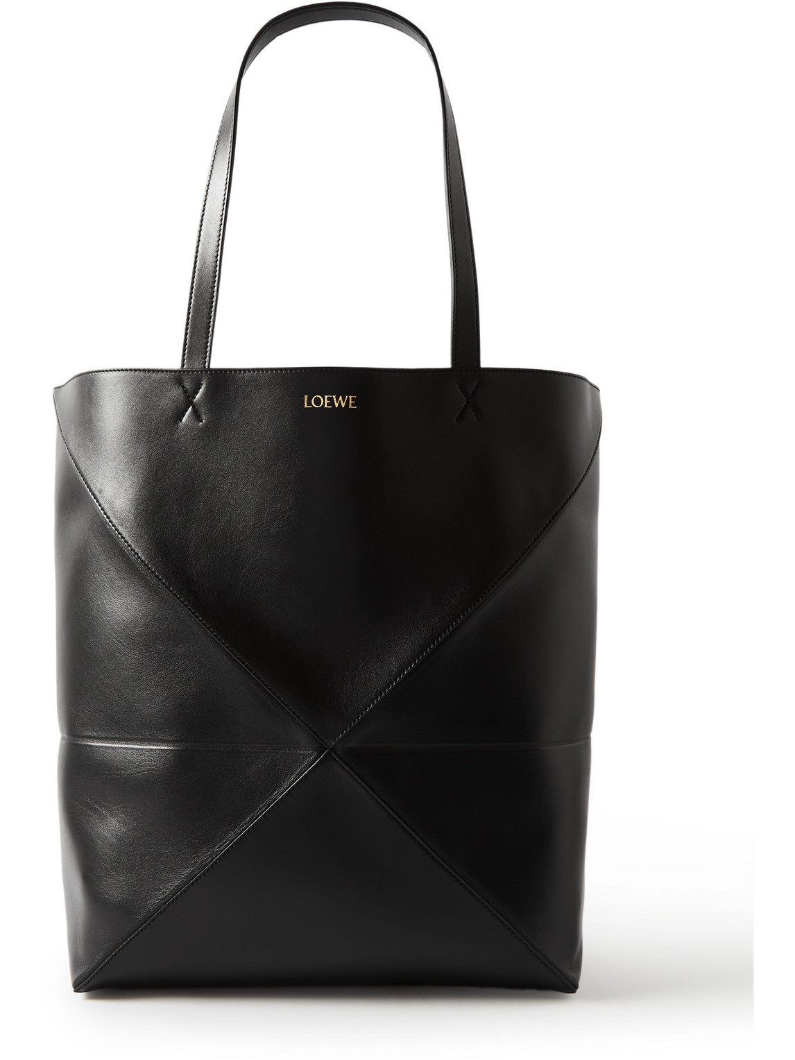 Loewe Puzzle Large Panelled Leather Tote Bag In Black