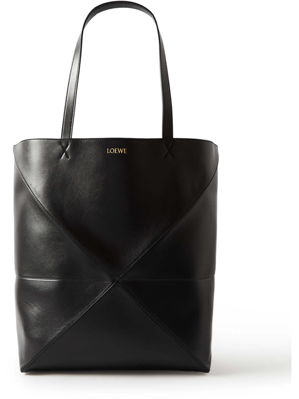 Loewe Puzzle Large Panelled Leather Tote Bag In Black