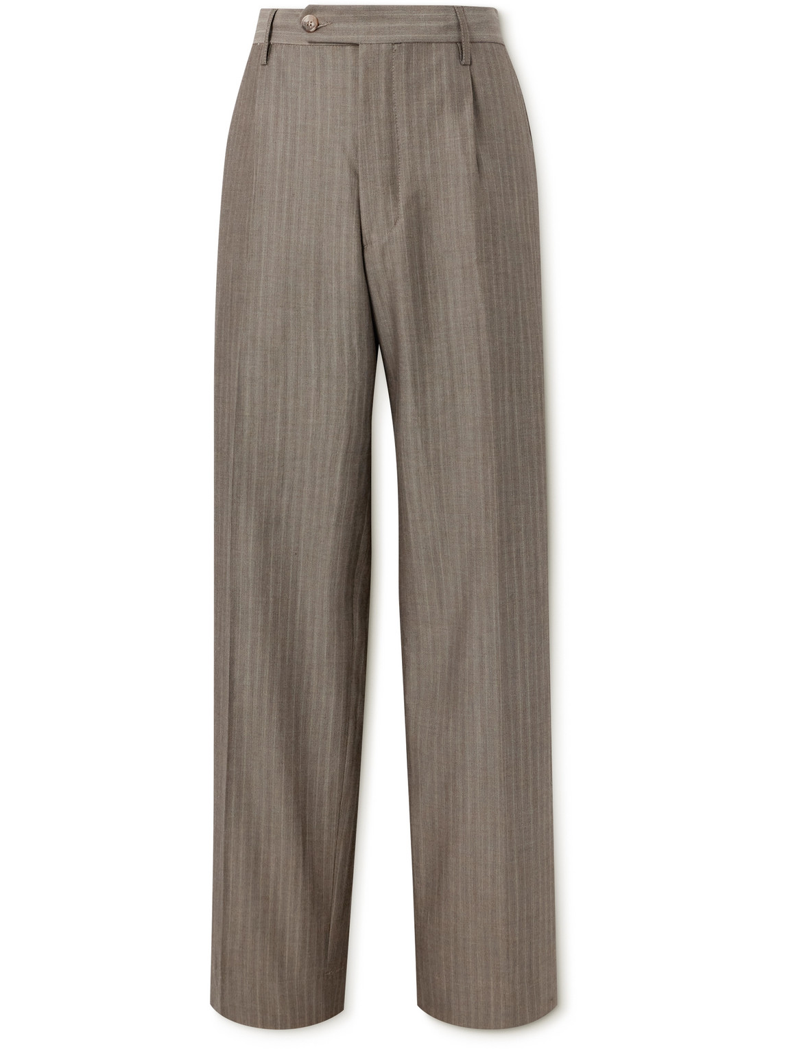 Mfpen Service Straight-leg Pleated Pinstriped Wool Trousers In Brown