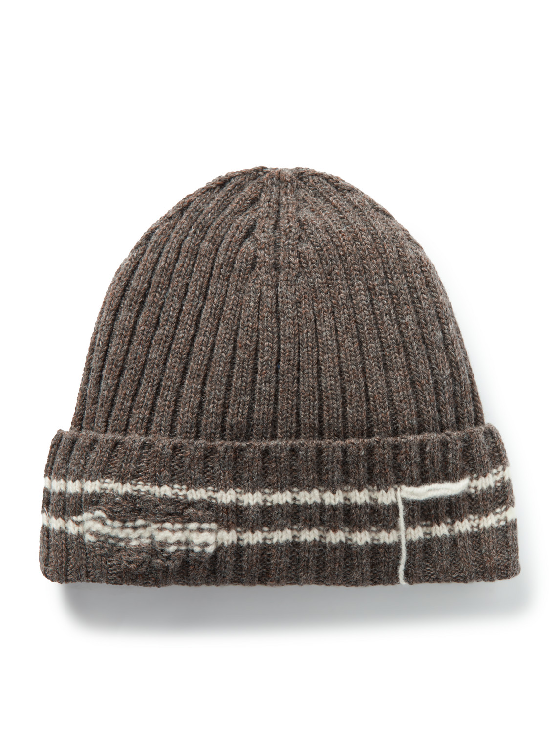 MFPEN COURT STRIPED RIBBED RECYCLED-WOOL BEANIE