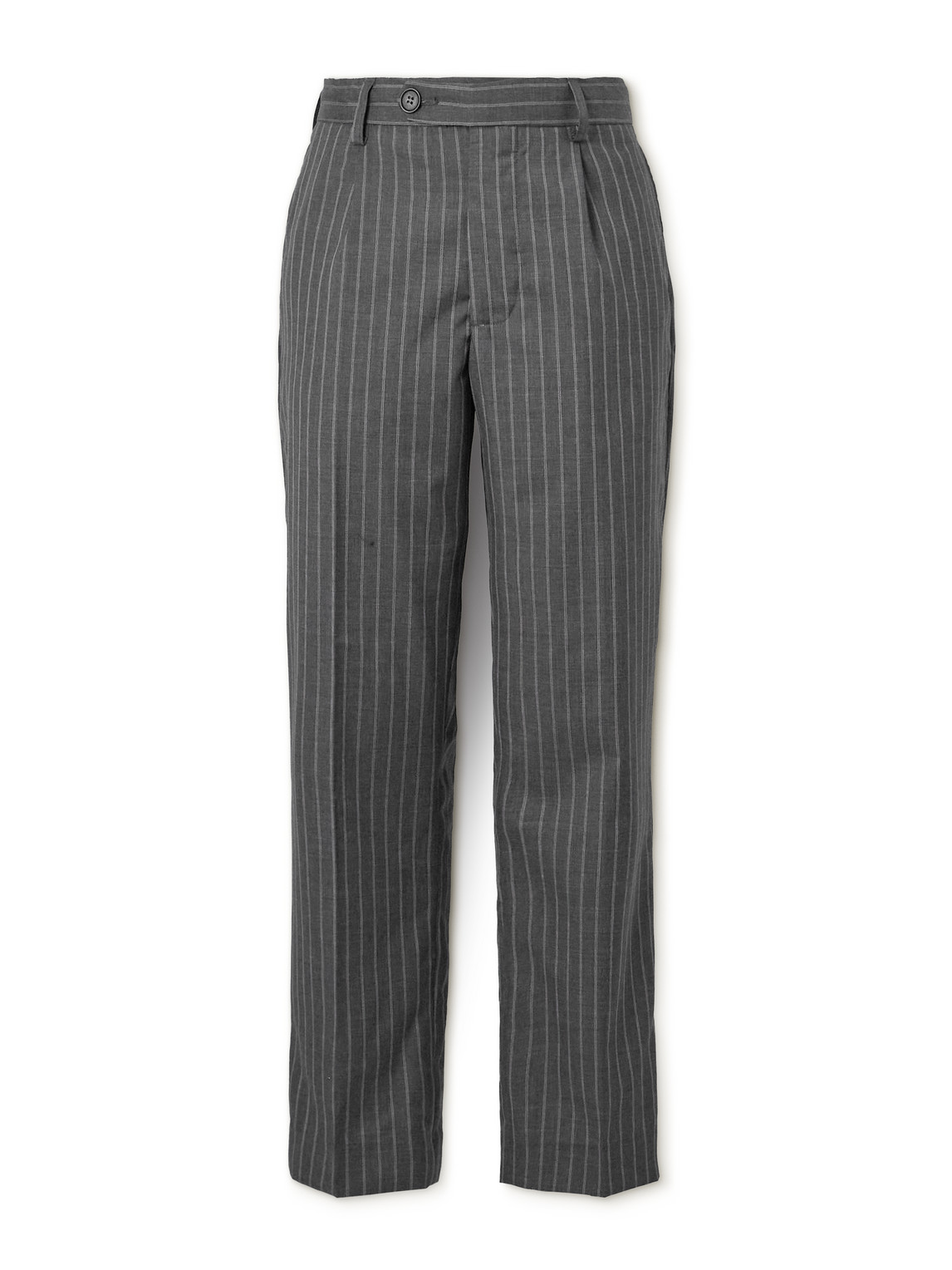 Mfpen Formal Straight-leg Pleated Pinstriped Wool Suit Trousers In Grey