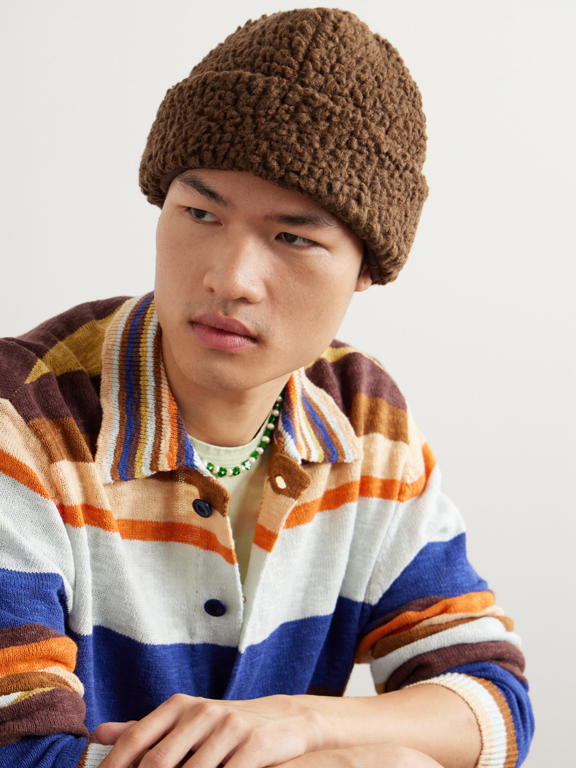 Folk Logo-appliquéd Fleece Beanie In Brown
