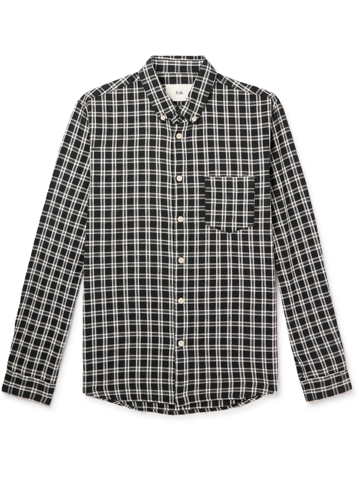 Button-Down Collar Checked Cotton-Flannel Shirt