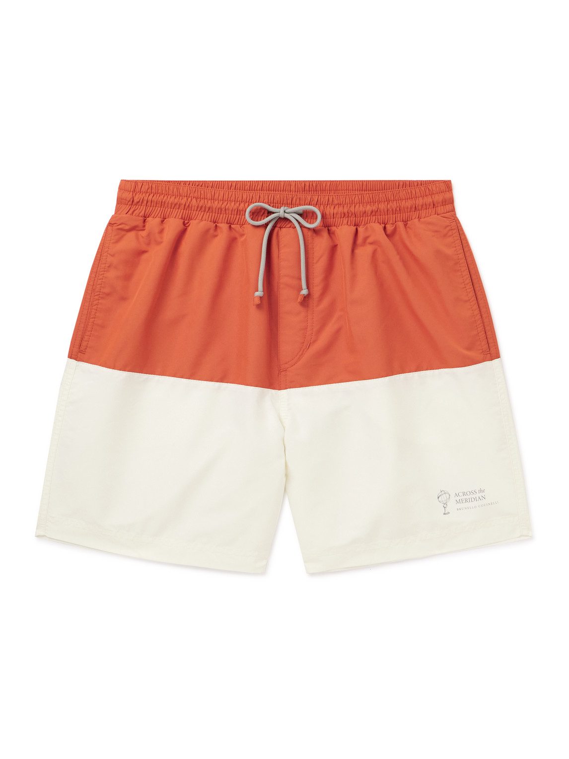 Brunello Cucinelli Colorblocked Swim Trunks In Orange