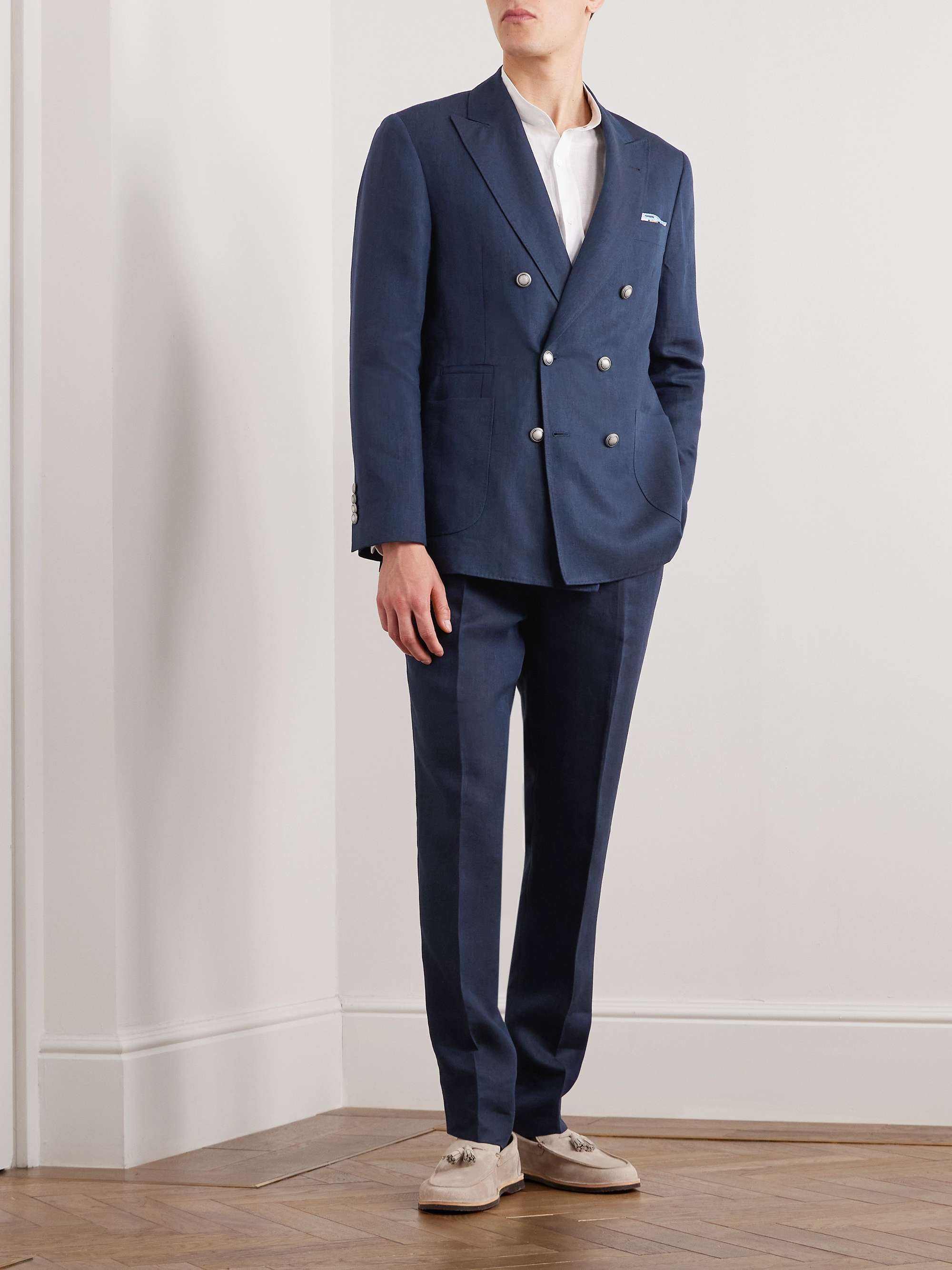 BRUNELLO CUCINELLI Double-Breasted Herringbone Linen Suit Jacket | MR ...