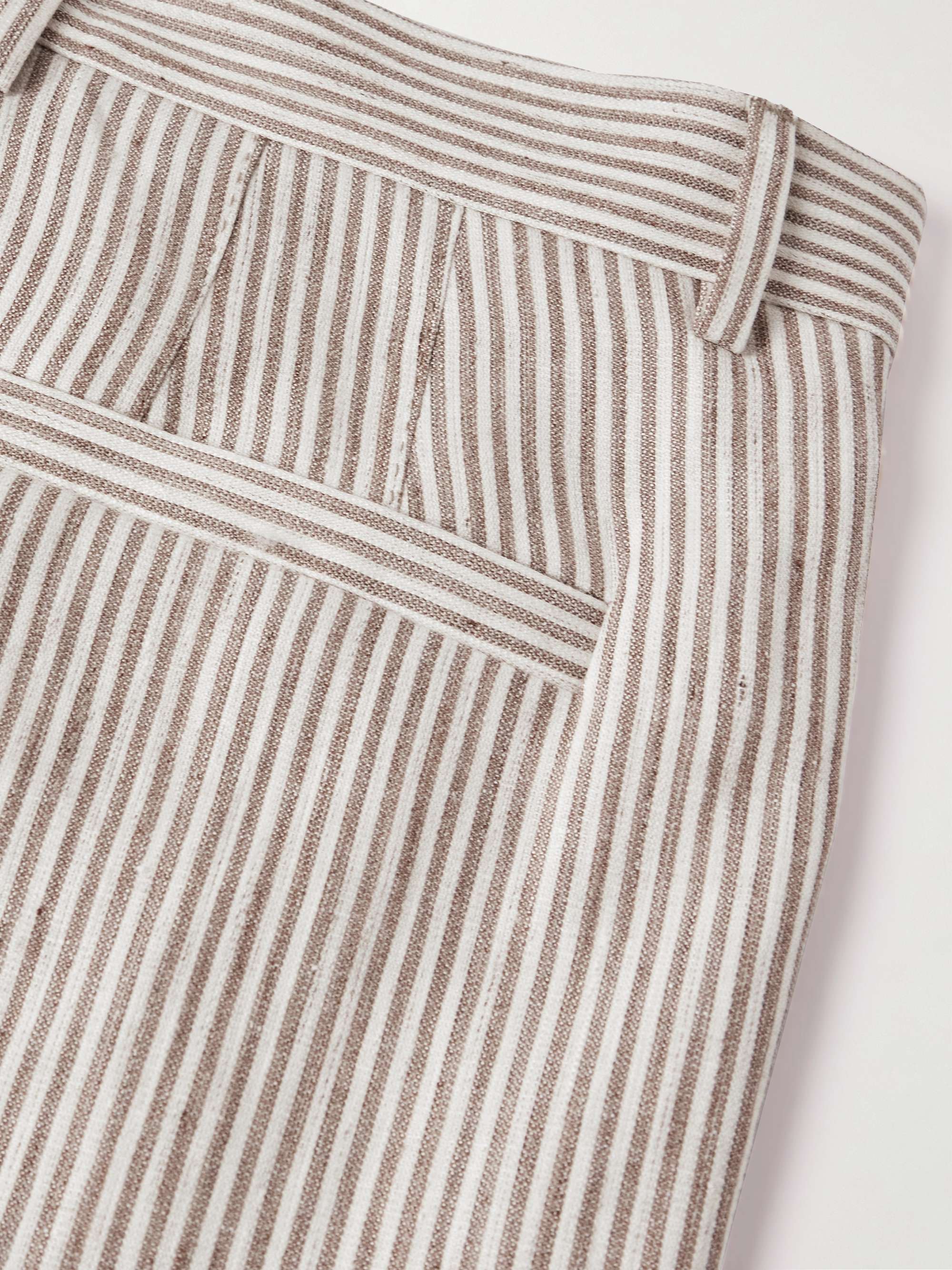 BRUNELLO CUCINELLI Straight-Leg Pleated Striped Linen and Wool-Blend Trousers