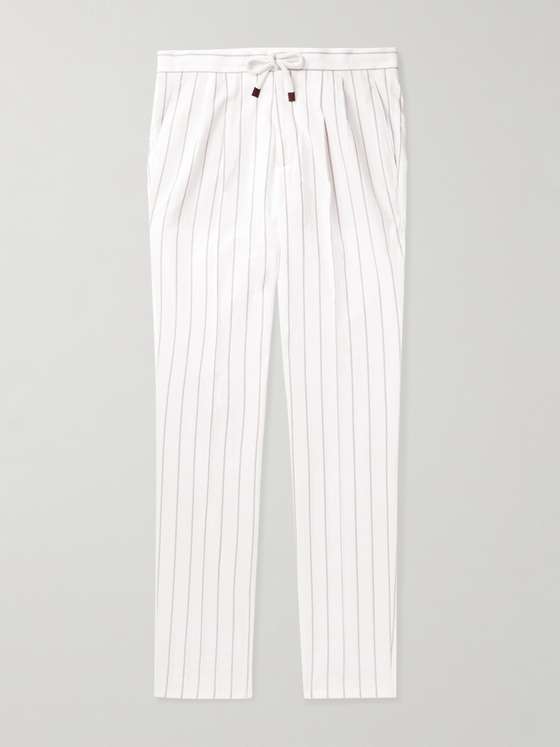 mrporter.com | Straight-Leg Striped Cotton-Poplin Drawstring Trousers