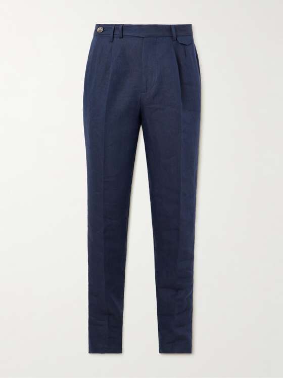 mrporter.com | Straight-Leg Pleated Herrngbone Linen Suit Trousers