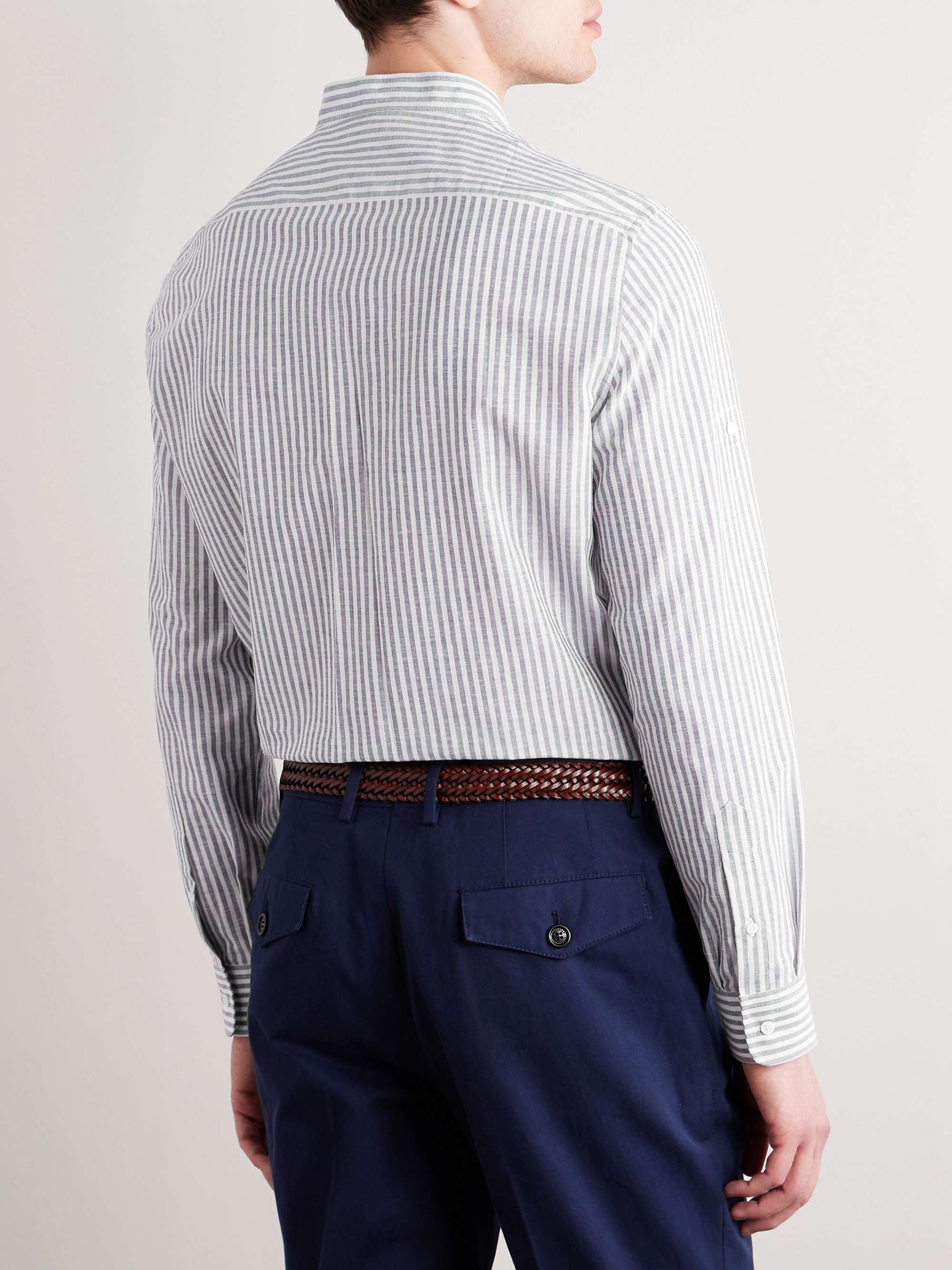 BRUNELLO CUCINELLI Grandad-Collar Striped Linen Shirt