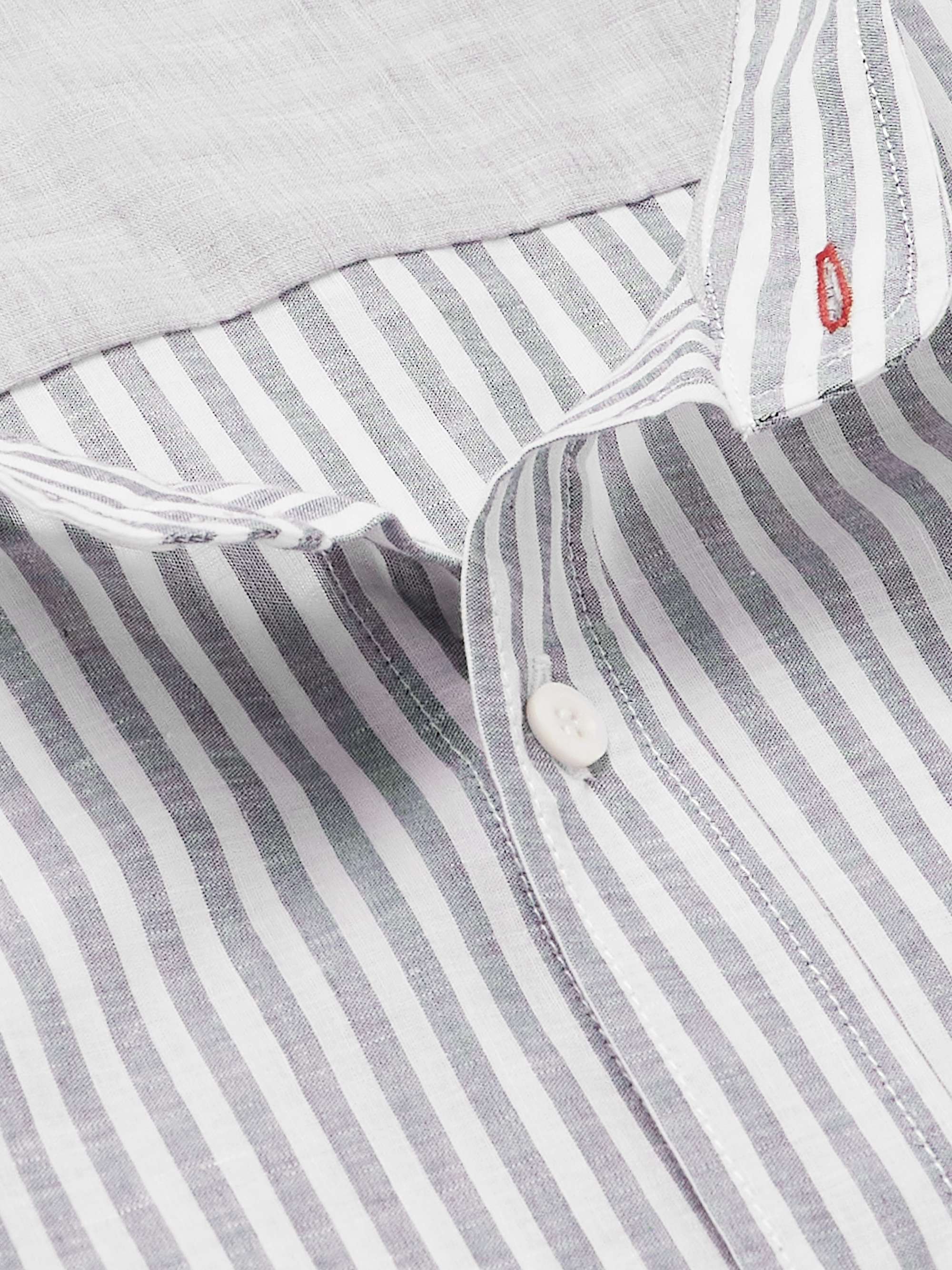 BRUNELLO CUCINELLI Grandad-Collar Striped Linen Shirt