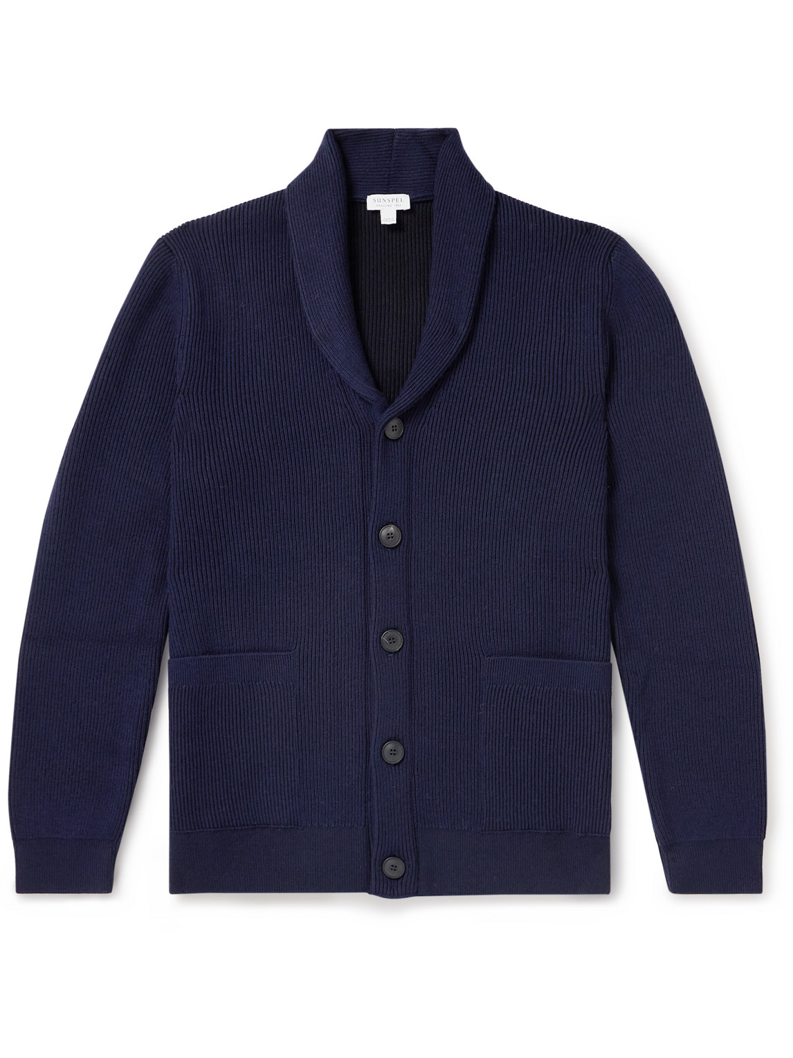 Shawl-Collar Ribbed Merino Wool and Cotton-Blend Cardigan
