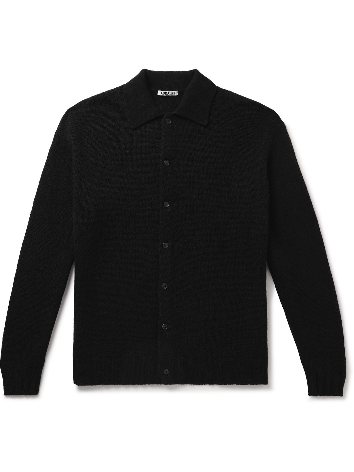 Auralee Spread-collar Wool-blend Cardigan In Black