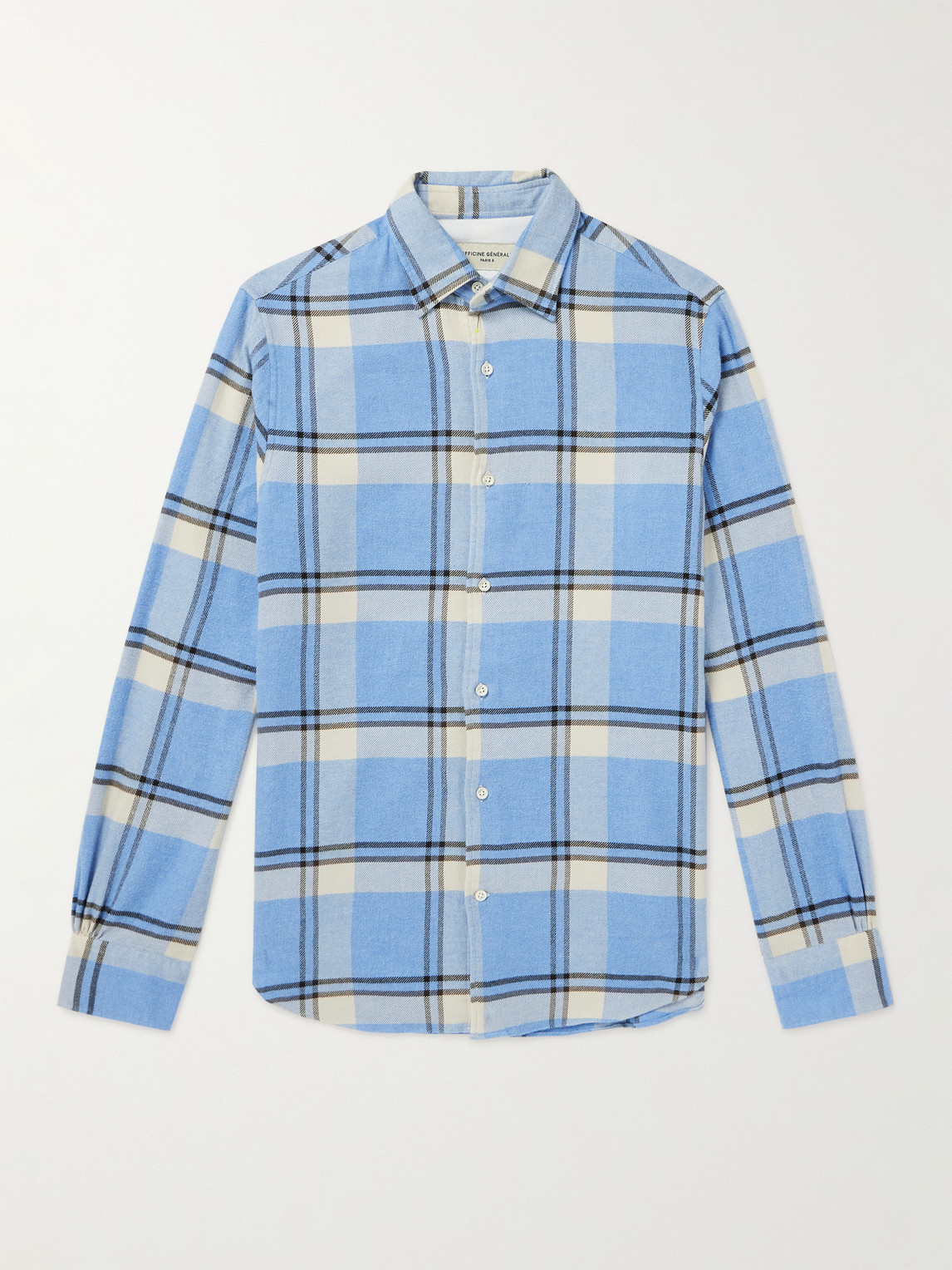 Officine Generale Giacomo Checked Cotton Shirt In Blue