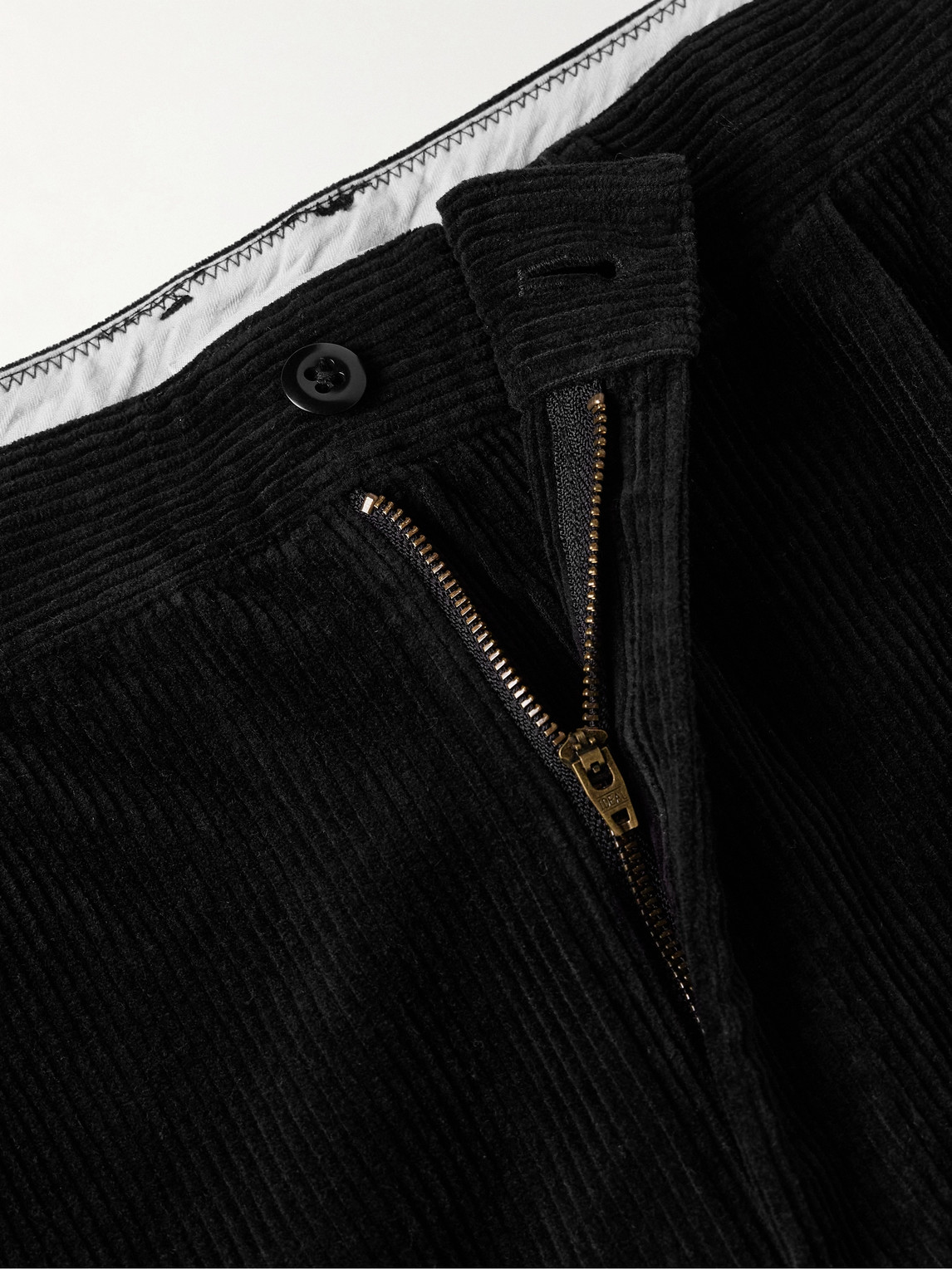 Shop Alex Mill Tapered Pleated Cotton-corduroy Trousers In Black