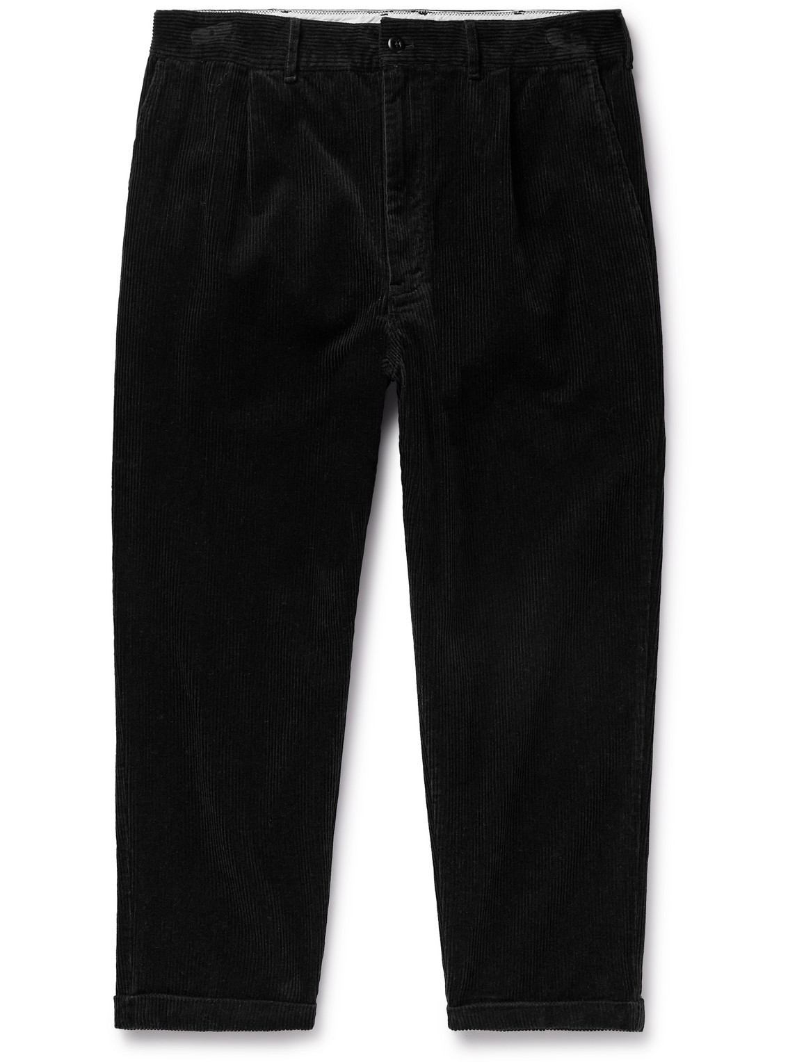 Alex Mill Tapered Pleated Cotton-corduroy Trousers In Black