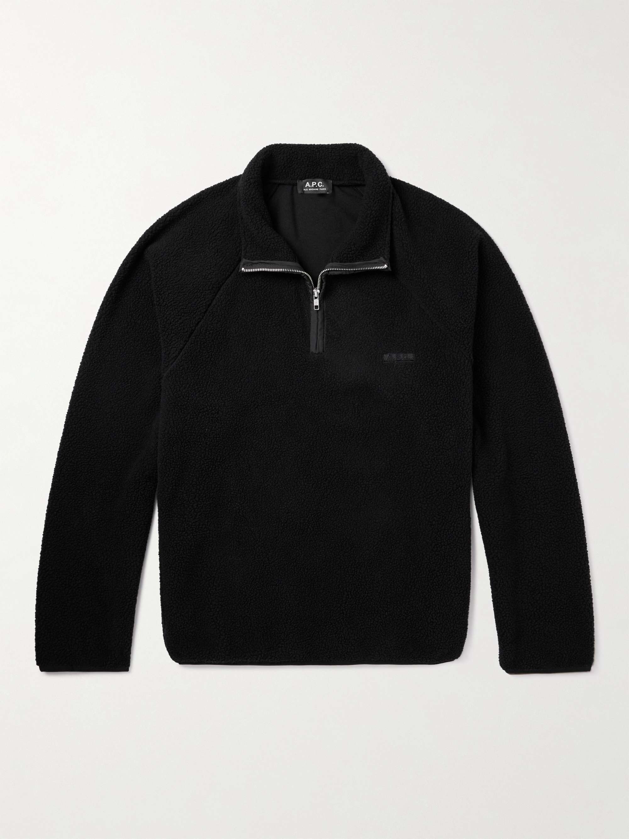 A.P.C. Logo-Embroidered Canvas-Trimmed Fleece Half-Zip Sweatshirt for ...