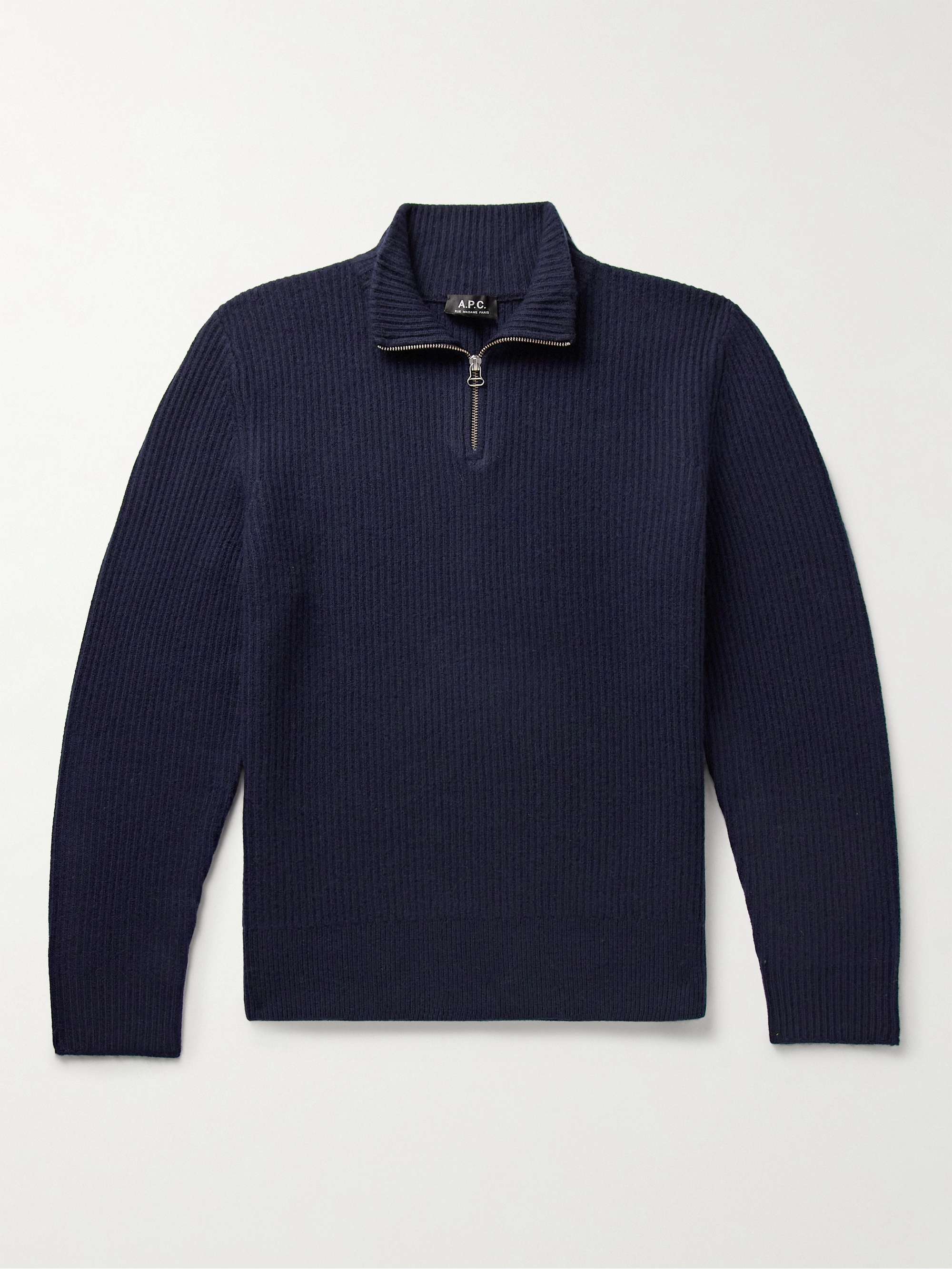 A.P.C. Alex Ribbed Virgin Wool Half-Zip Sweater for Men | MR PORTER