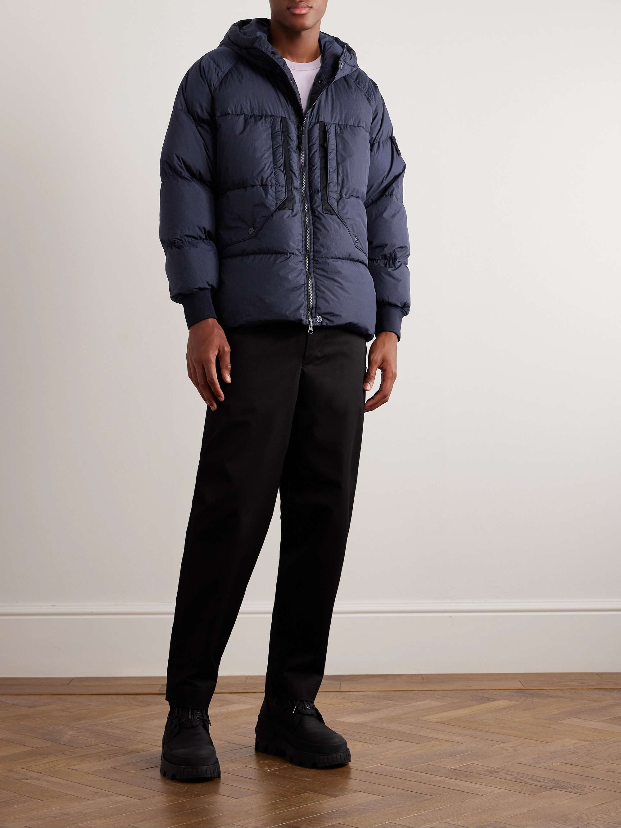 STONE ISLAND Garment-Dyed Quilted Crinkled-Shell Down Hooded Jacket for ...