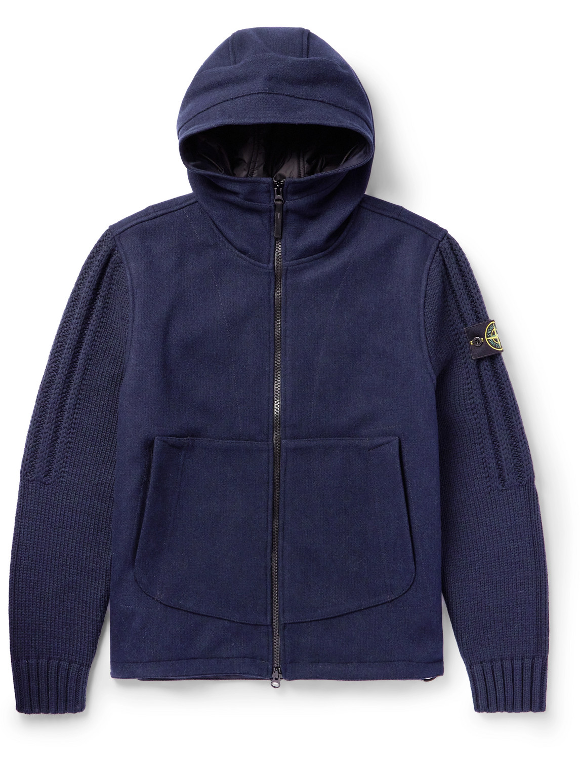 Stone Island Logo-appliquèd Wool-blend Hooded Jacket In Blue