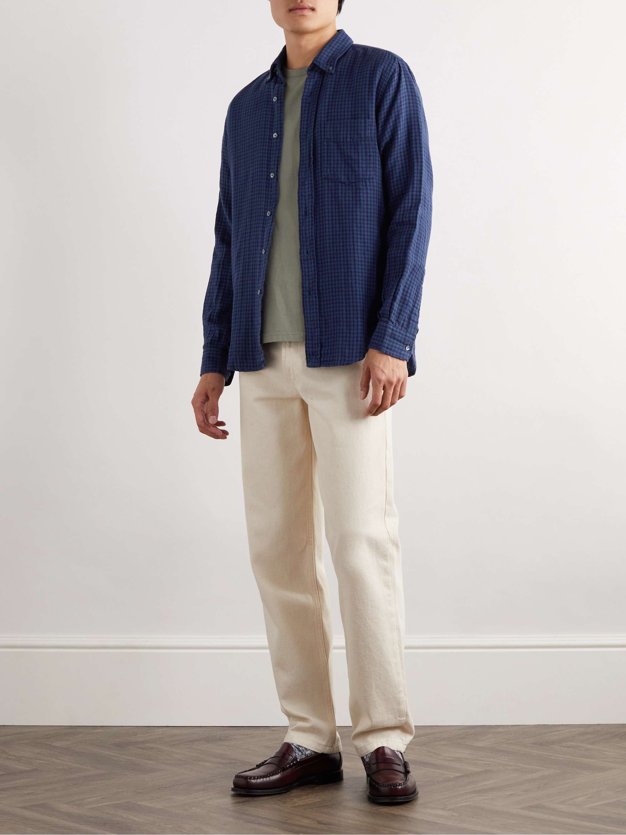 ASPESI New Robert Button-Down Collar Checked Cotton-Flannel Shirt for ...