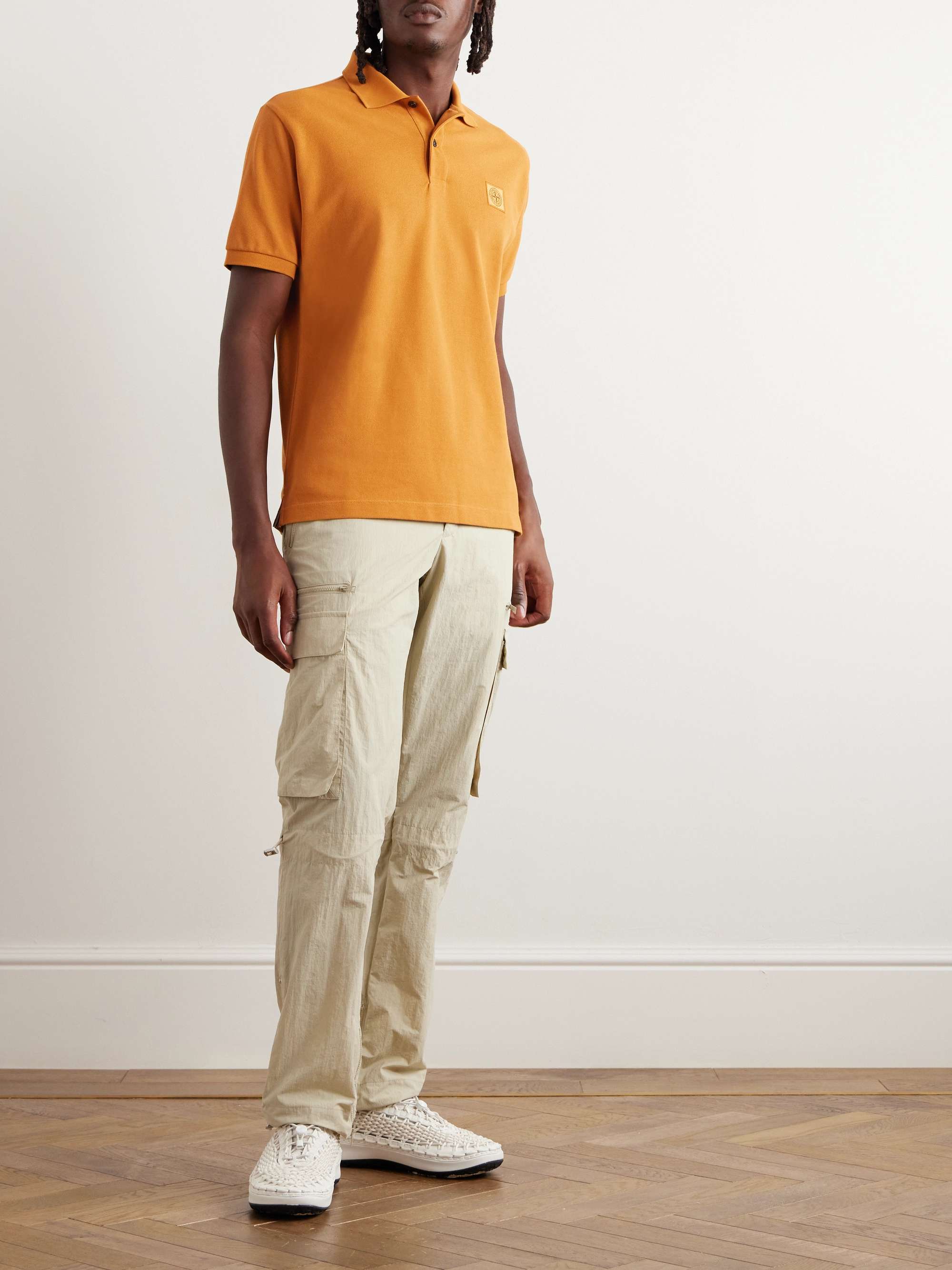 STONE ISLAND Garment-Dyed Logo-Appliquéd Cotton-Piqué Polo Shirt for ...