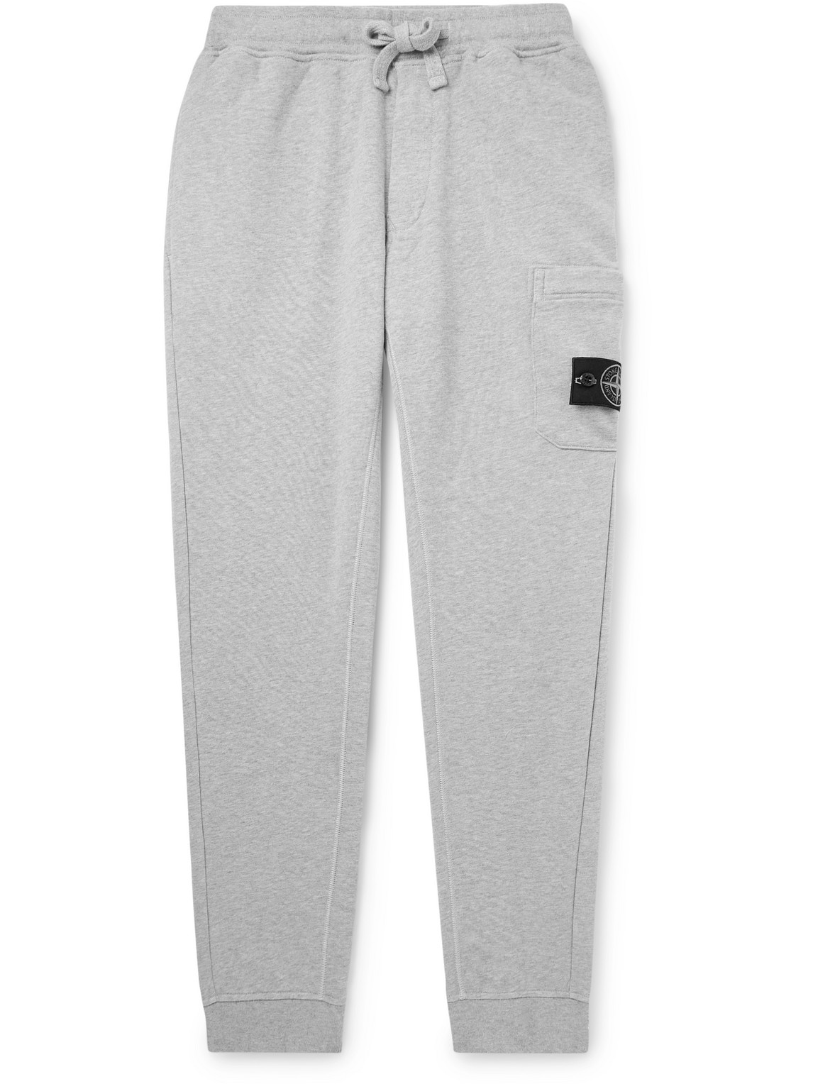 Shop Stone Island Tapered Logo-appliquéd Cotton-jersey Sweatpants In Gray