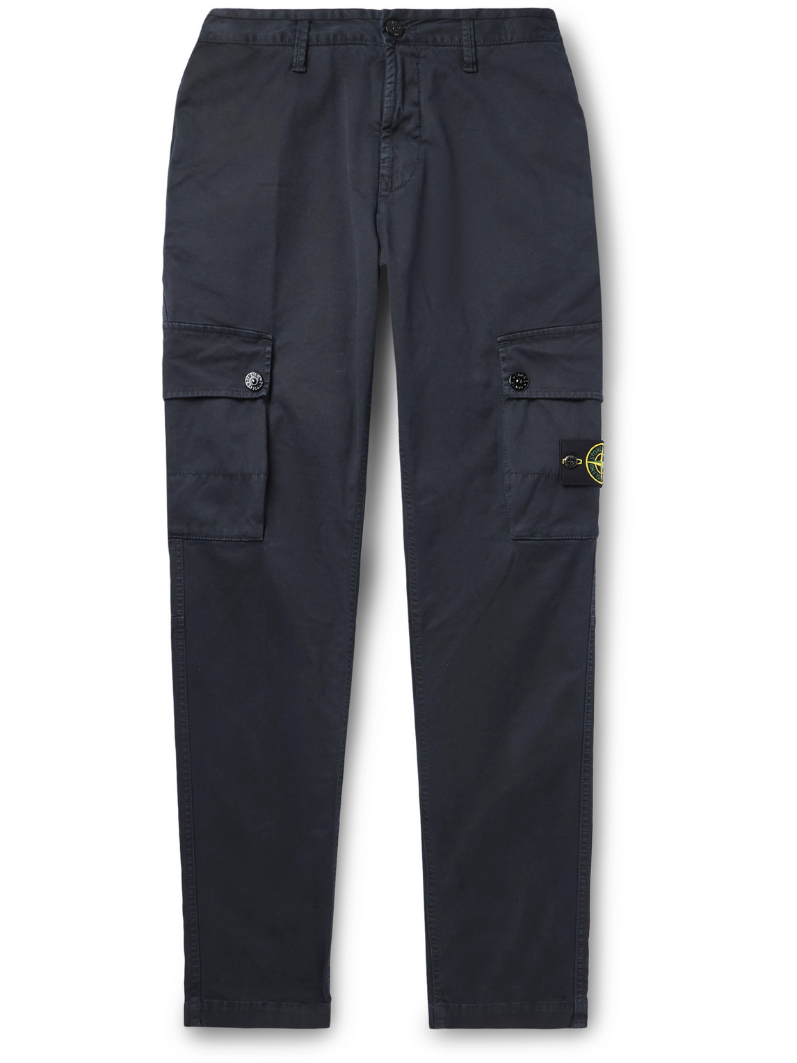 Stone Island Slim-fit Tapered Logo-appliquéd Cotton-blend Cargo Trousers In Blue