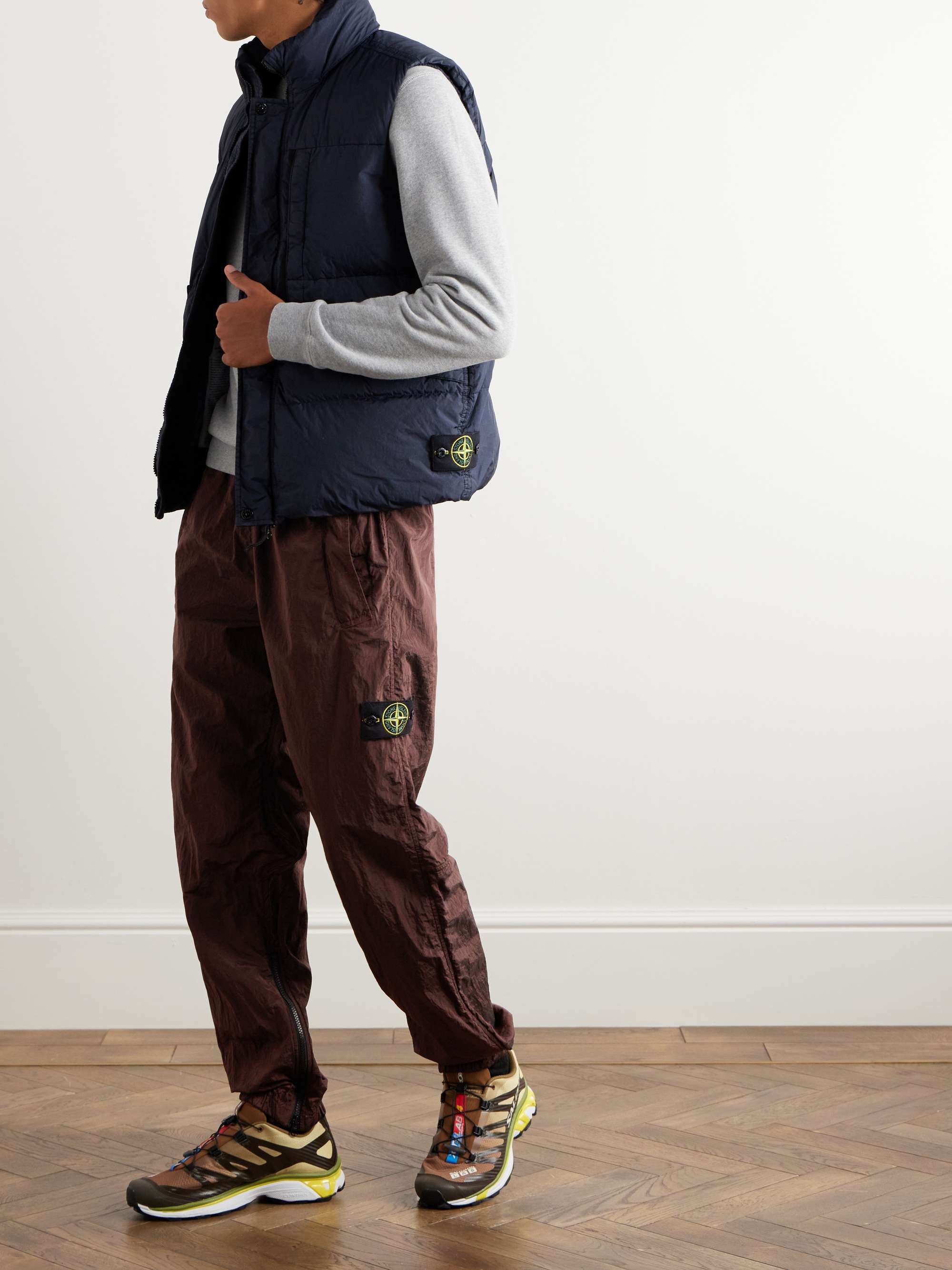 Straight-Leg Zip-Detailed Metallic Nylon Trousers