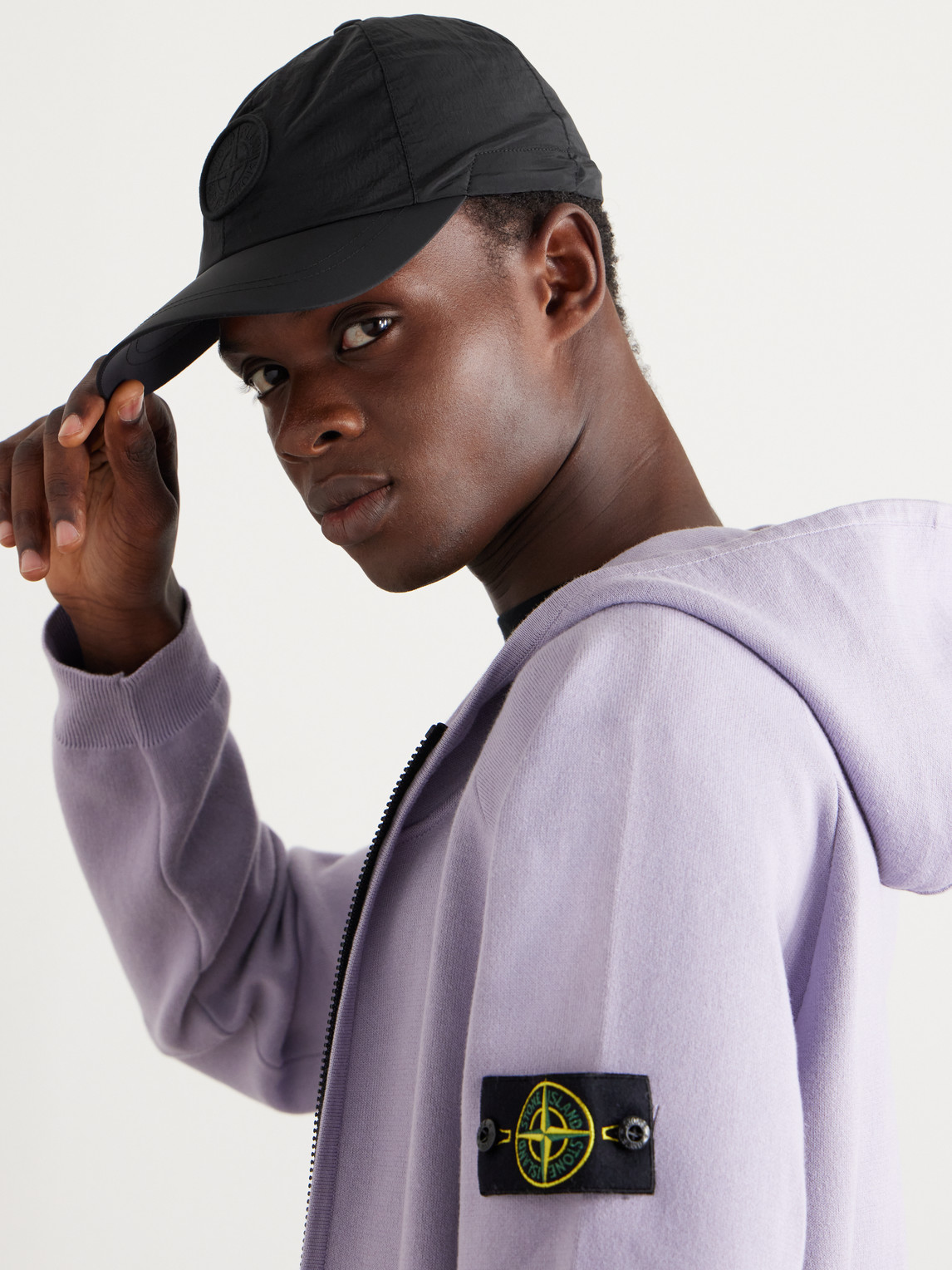 Shop Stone Island Logo-appliquéd Crinkled-econyl® Cap In Black