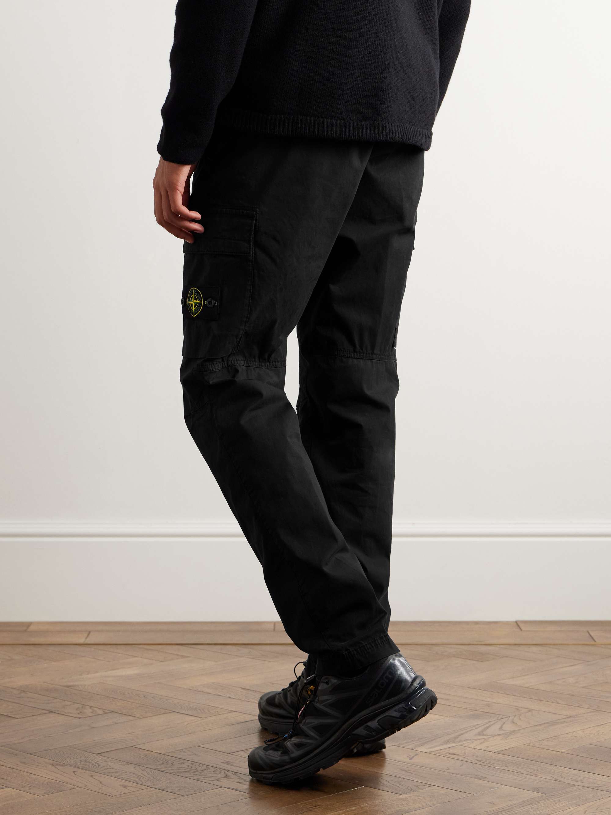 STONE ISLAND Straight-Leg Logo-Appliquéd Cotton-Blend Twill Cargo ...