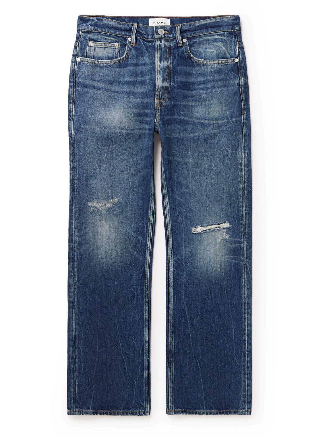Frame The Boxy Straight-leg Distressed Jeans In Blue