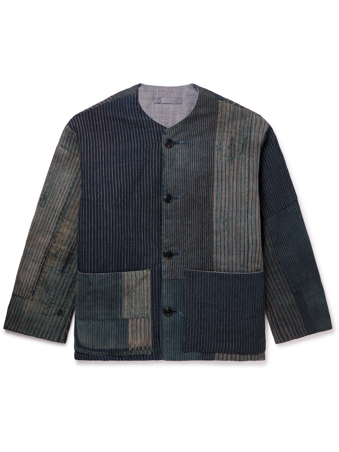 CU1-1 Padded Patchwork Striped Cotton-Gabardine Jacket