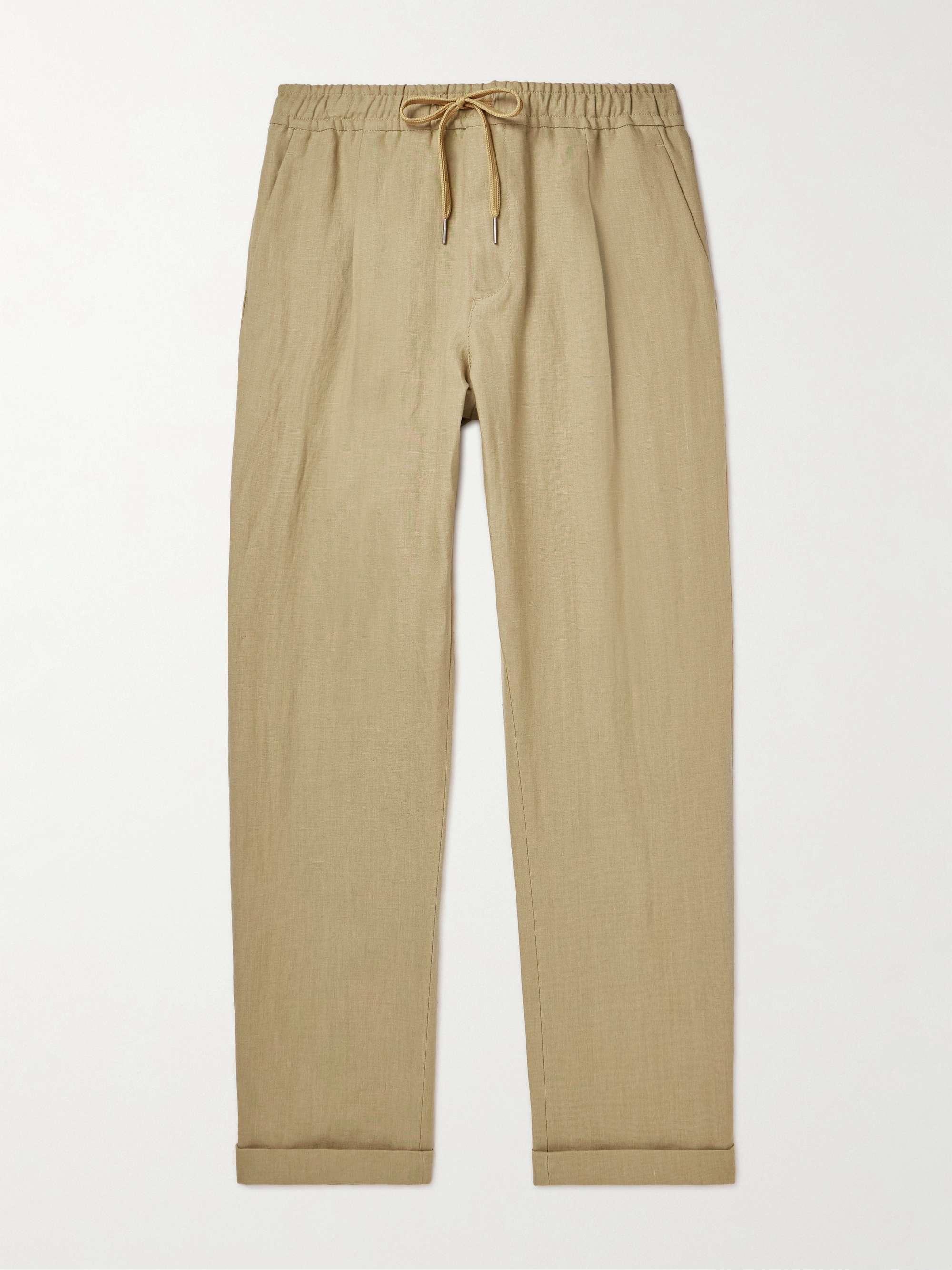 Straight-Leg Linen Drawstring Trousers