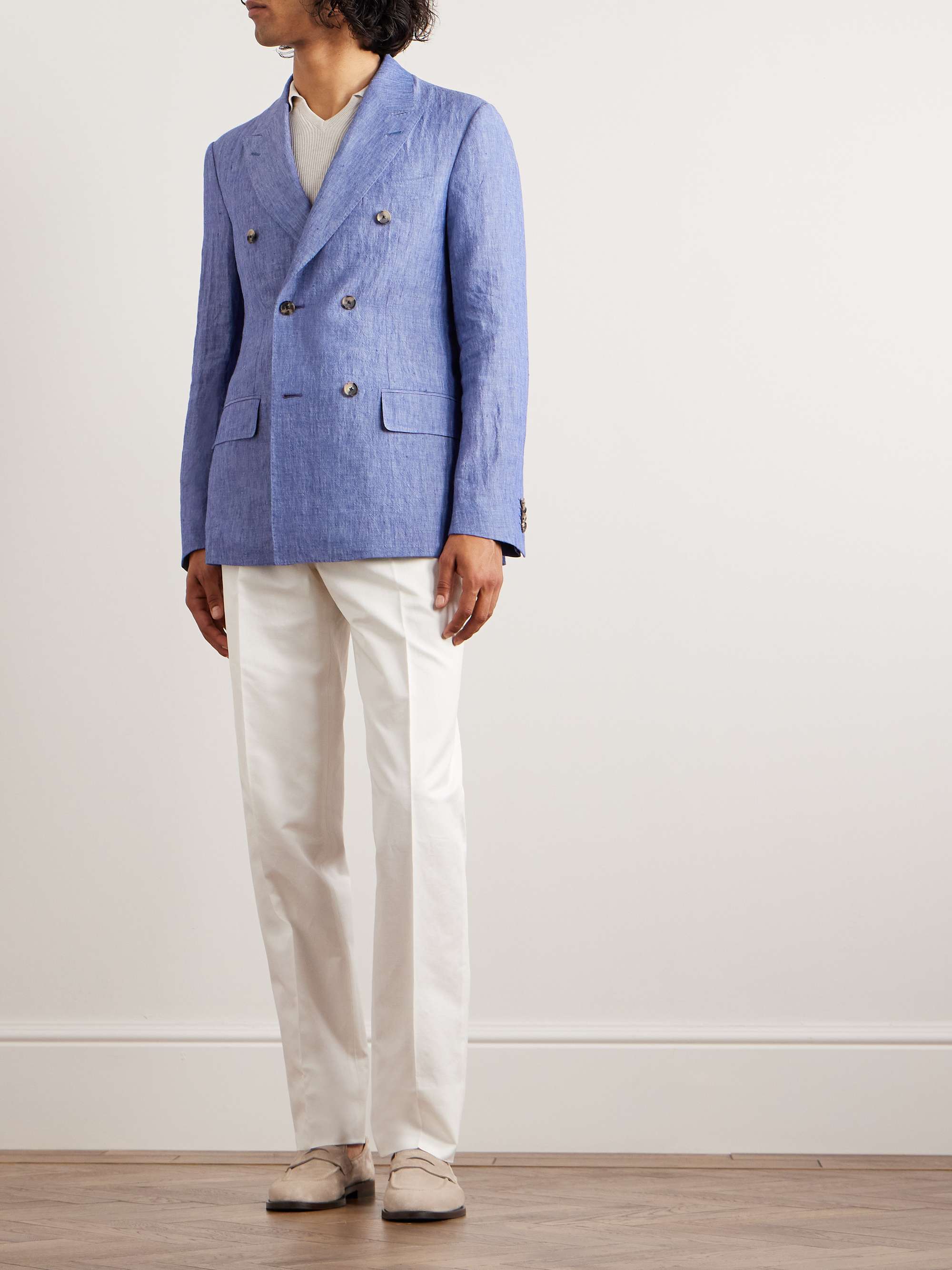 CARUSO Double-Breasted Linen Blazer for Men | MR PORTER