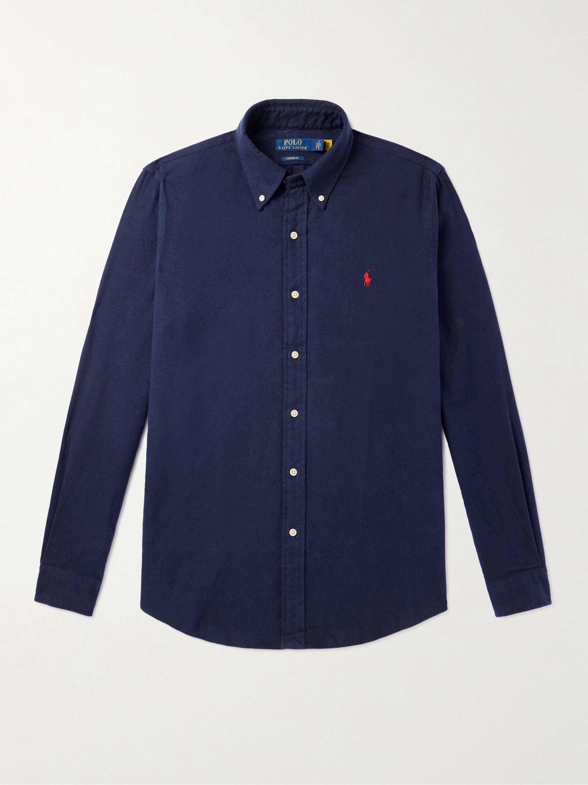 POLO RALPH LAUREN Button-Down Collar Logo-Embroidered Cotton-Flannel ...