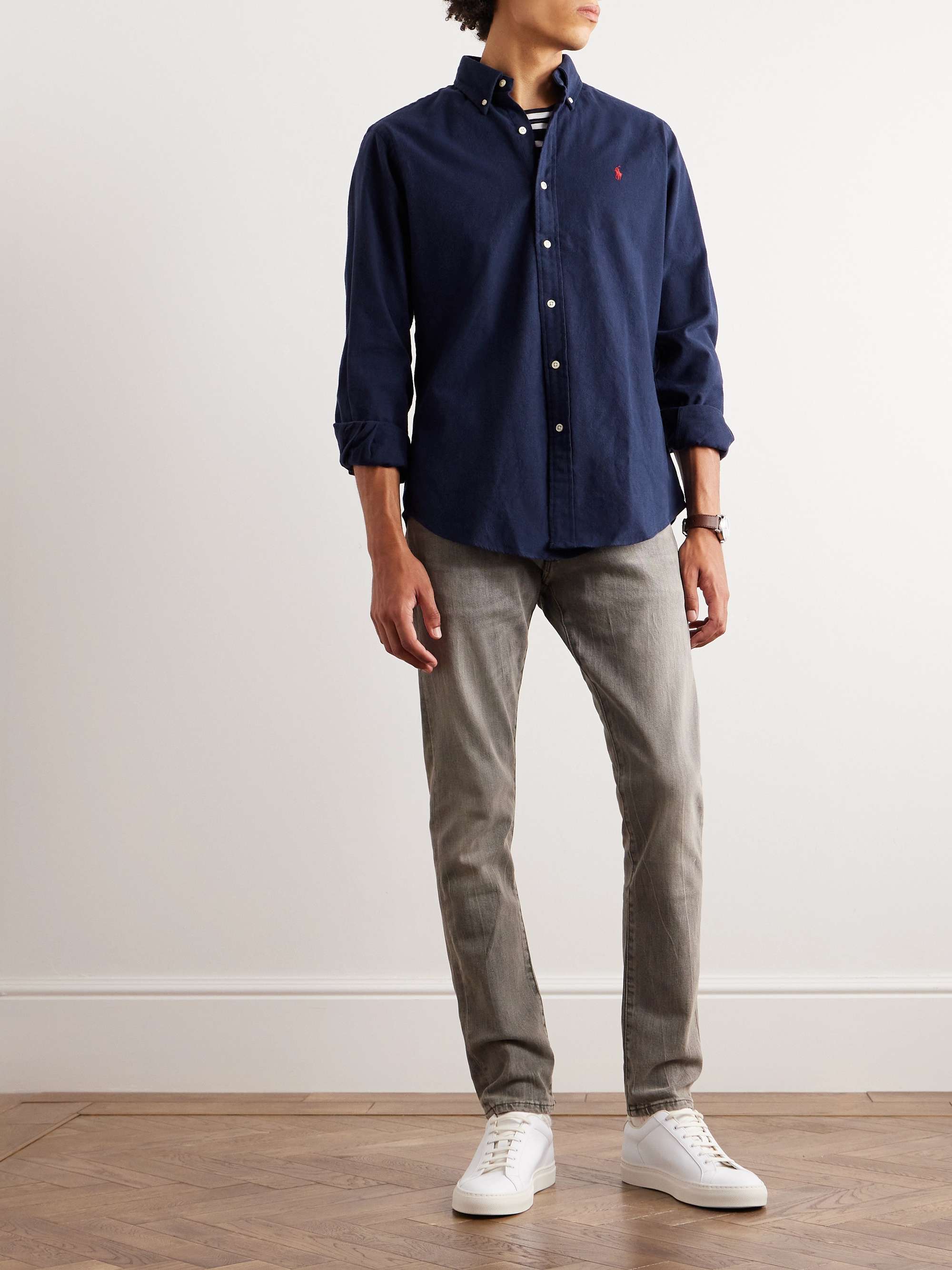ralph lauren navy slim fit shirt
