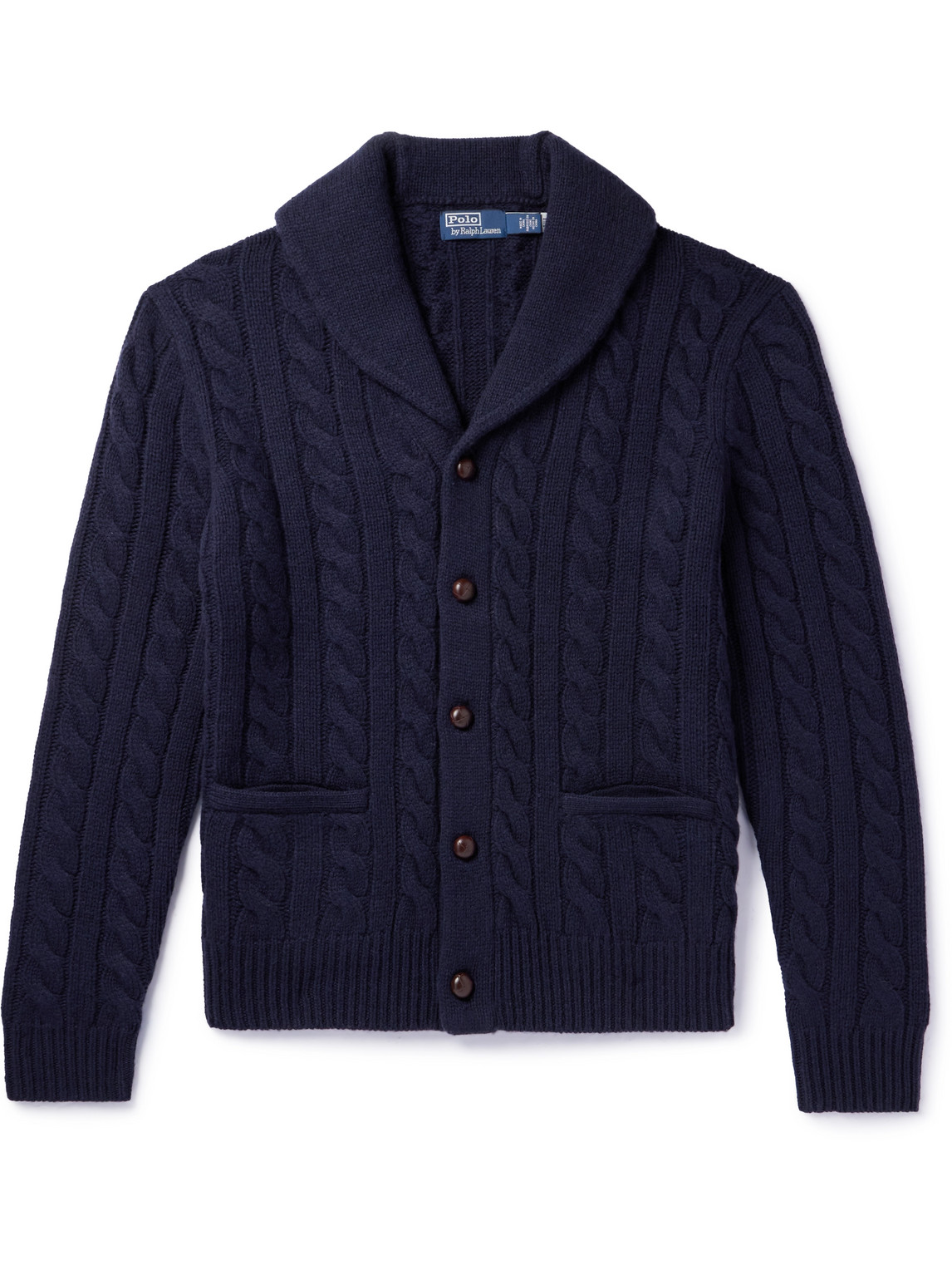 POLO RALPH LAUREN SHAWL-COLLAR CABLE-KNIT WOOL AND CASHMERE-BLEND CARDIGAN