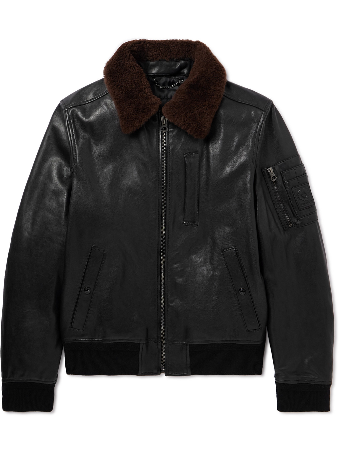 BELSTAFF ALSTONE SHEARLING-TRIMMED LEATHER BOMBER JACKET