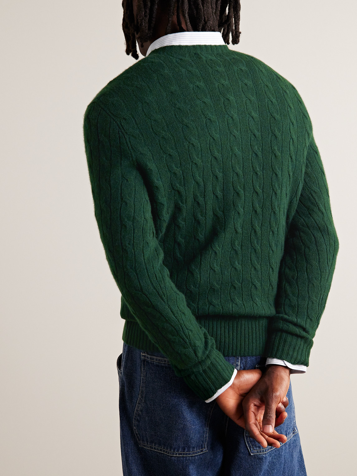 Shop Polo Ralph Lauren Cable-knit Wool And Cashmere-blend Sweater In Green