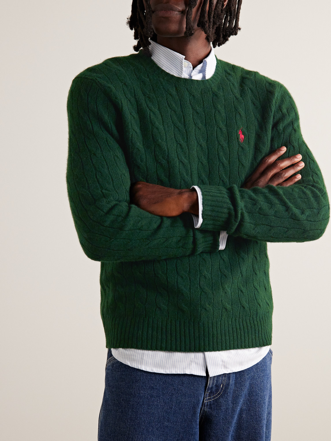 Shop Polo Ralph Lauren Cable-knit Wool And Cashmere-blend Sweater In Green