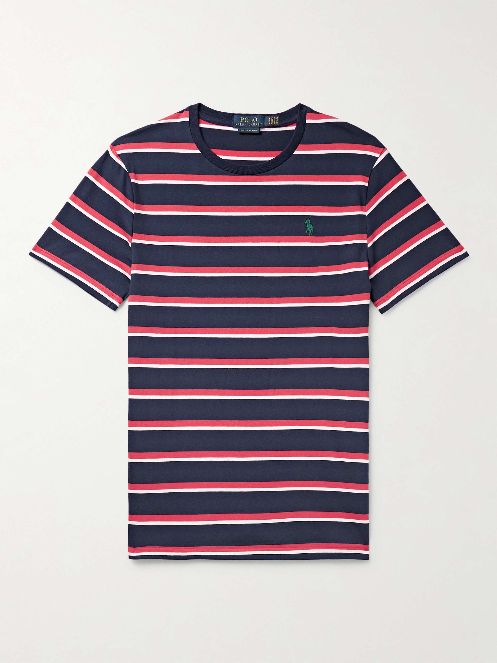 POLO RALPH LAUREN Slim-Fit Logo-Embroidered Striped Cotton-Jersey