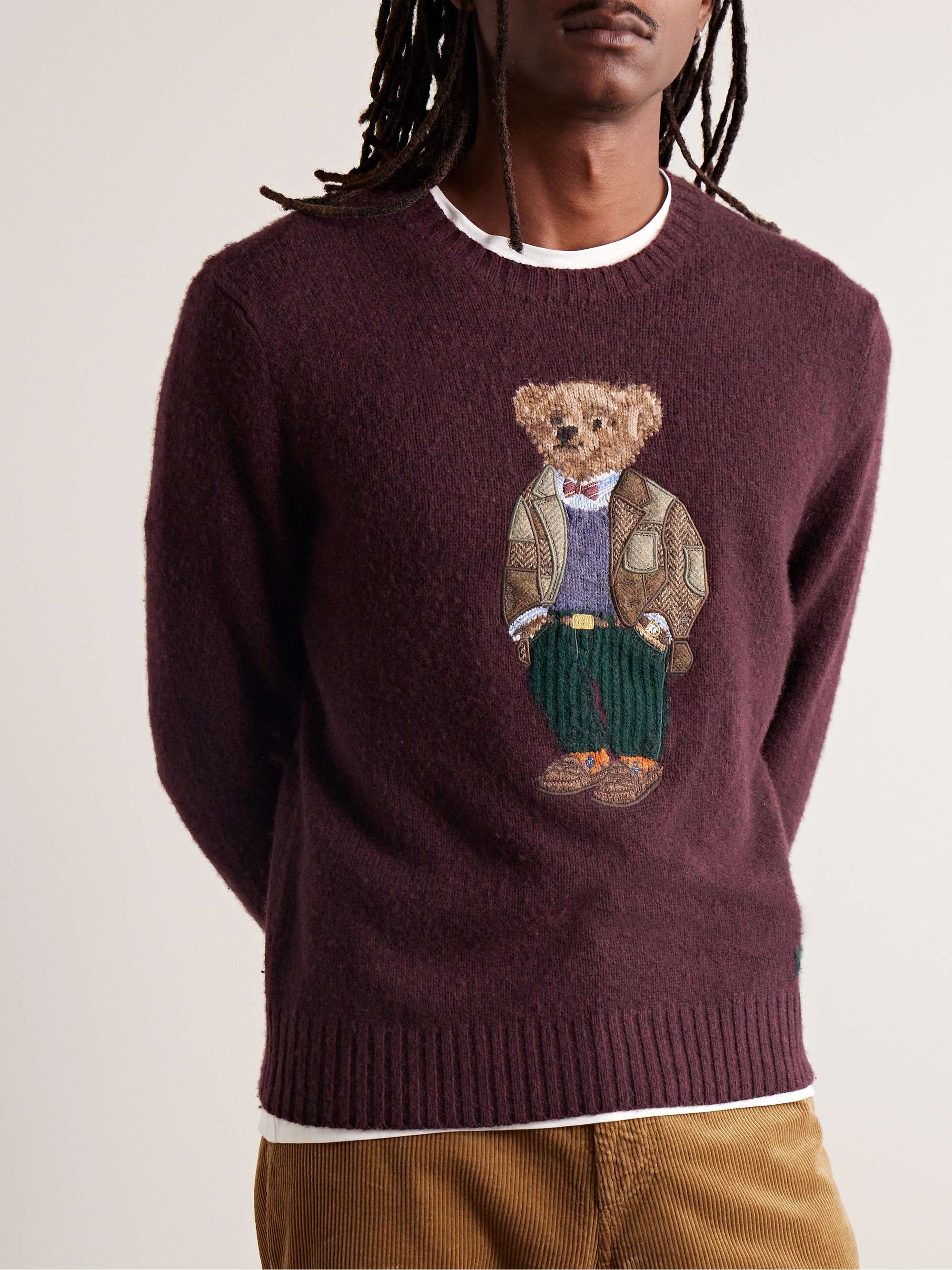 POLO RALPH LAUREN Embroidered Intarsia Wool and Cashmere-Blend Sweater ...