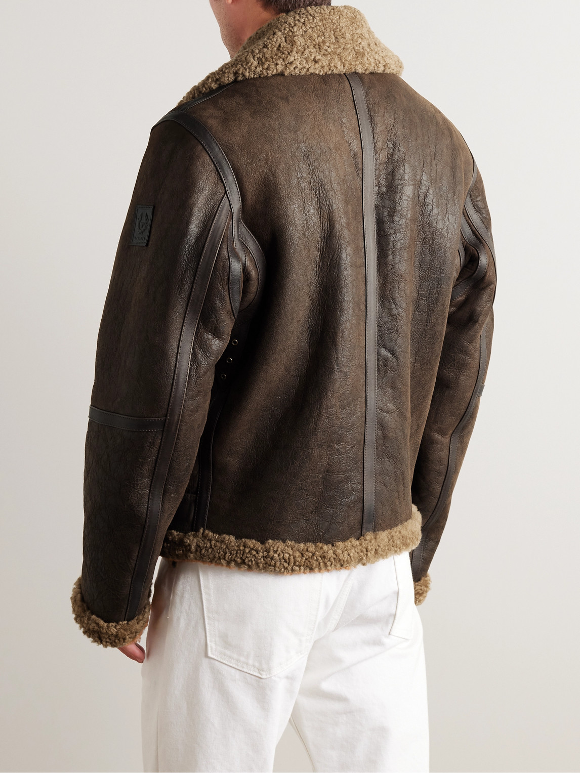 BELSTAFF WILDER SHEARLING-TRIMMED LEATHER AVIATOR JACKET