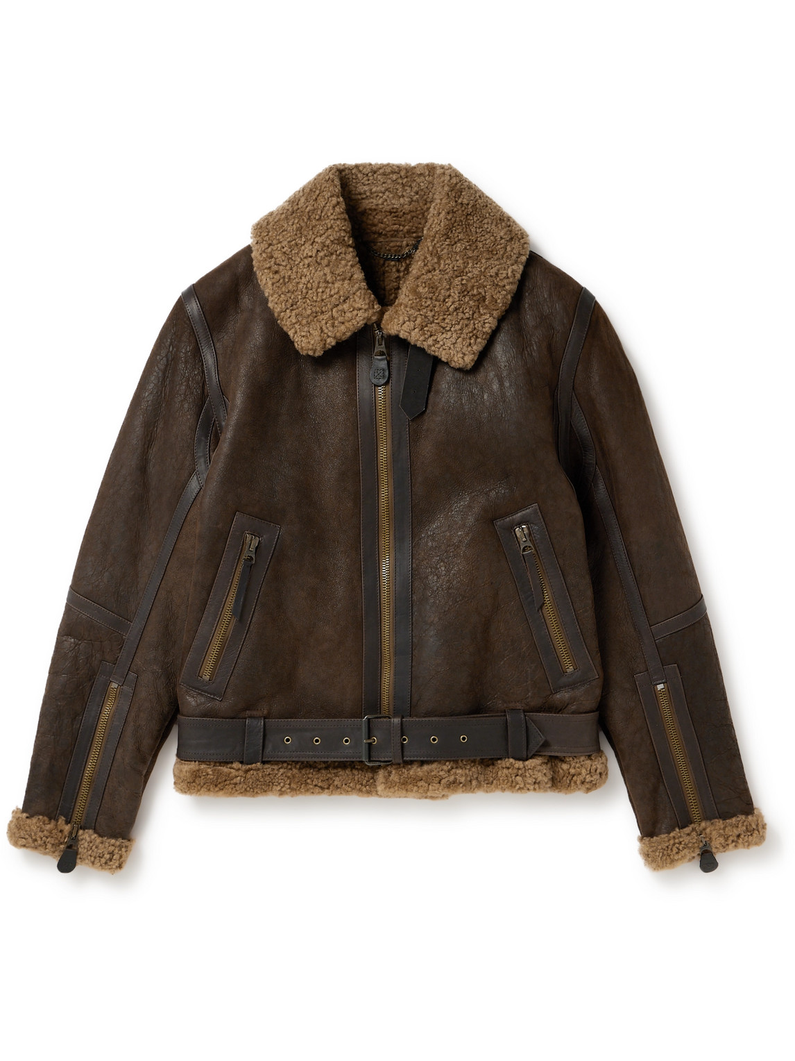 BELSTAFF WILDER SHEARLING-TRIMMED LEATHER AVIATOR JACKET
