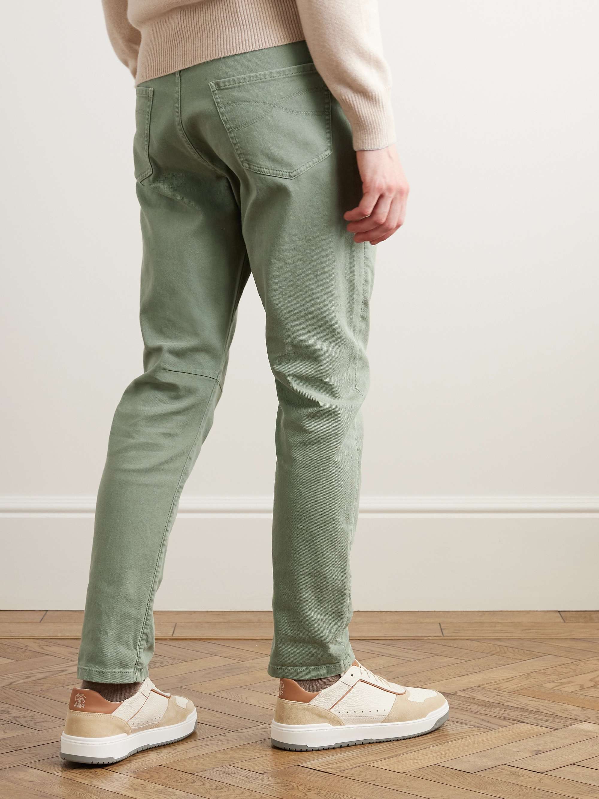 BRUNELLO CUCINELLI Tapered Garment-Dyed Stretch-Cotton Trousers
