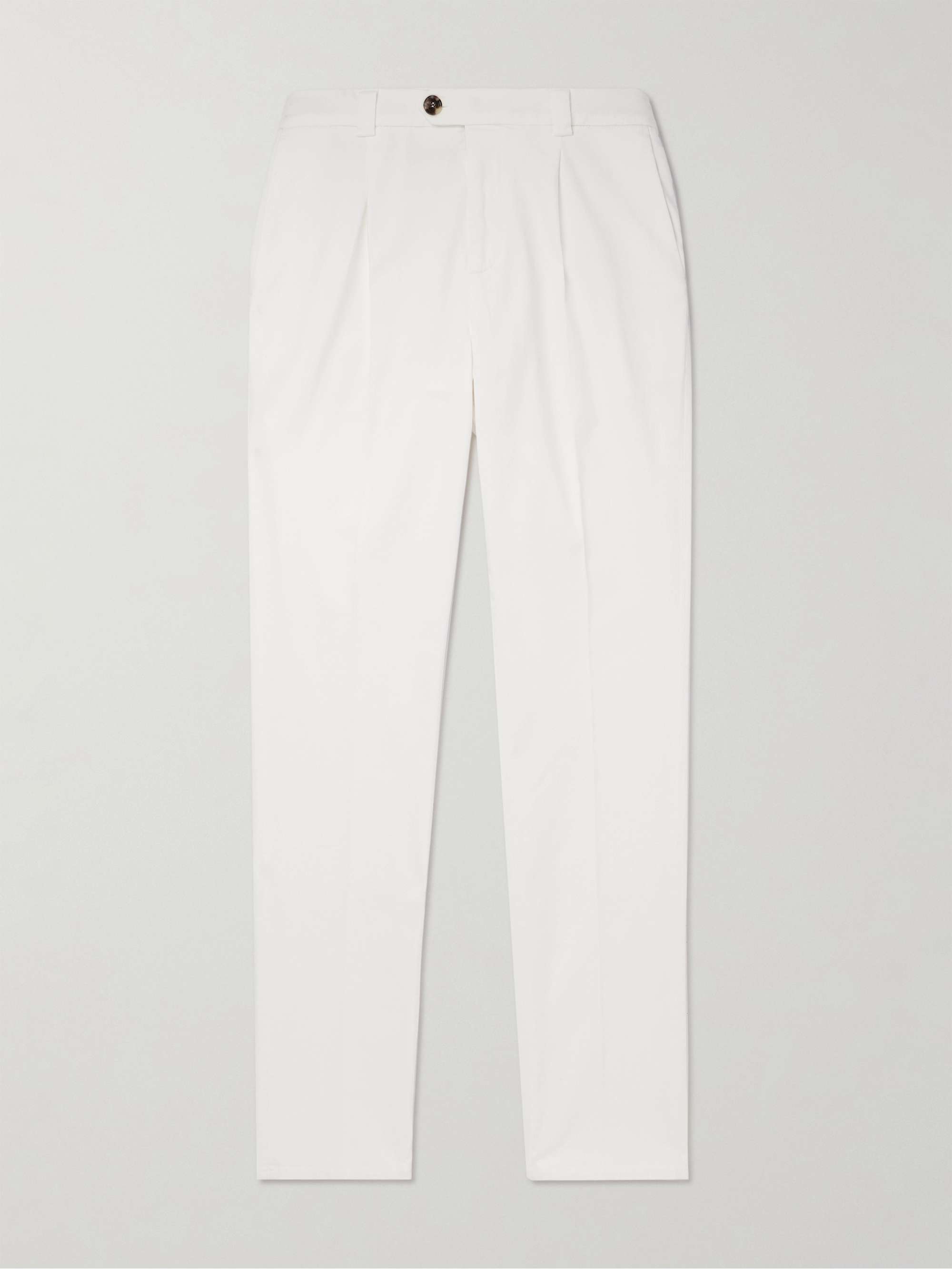 Tapered Pleated Cotton-Blend Twill Trousers Tapered Pleated Cotton-Blend Twill Trousers