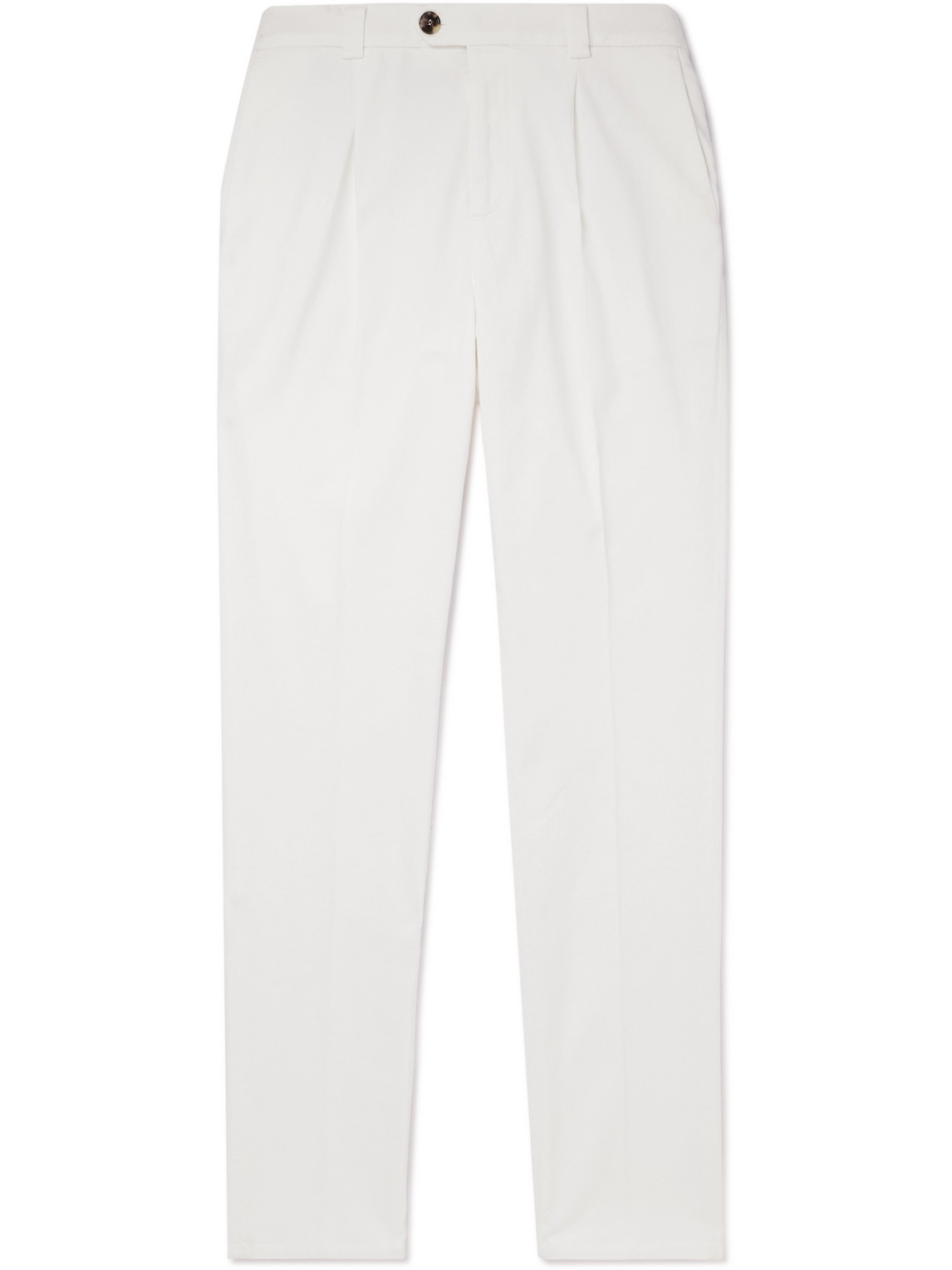 BRUNELLO CUCINELLI TAPERED PLEATED COTTON-BLEND TWILL TROUSERS